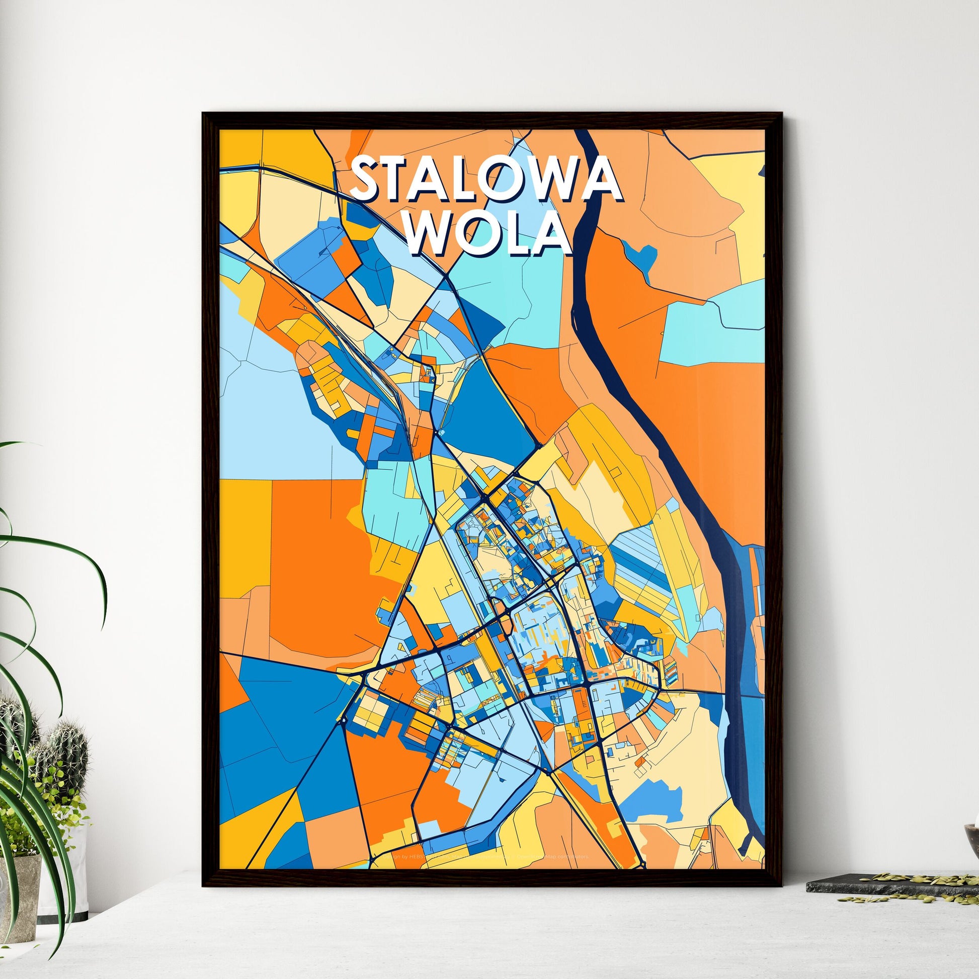 STALOWA WOLA POLAND Vibrant Colorful Art Map Poster Blue Orange