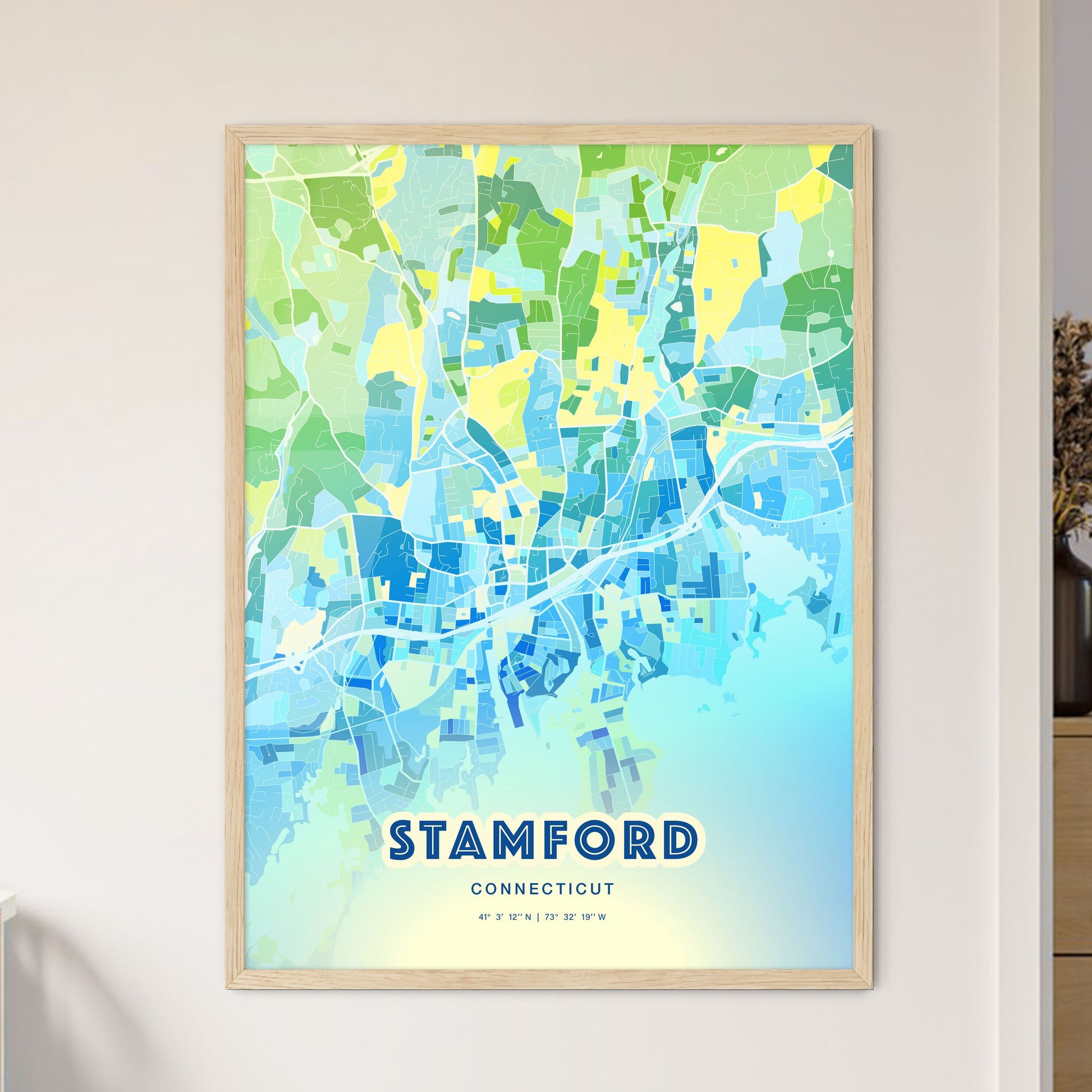 Colorful Stamford Connecticut Fine Art Map Cool Blue