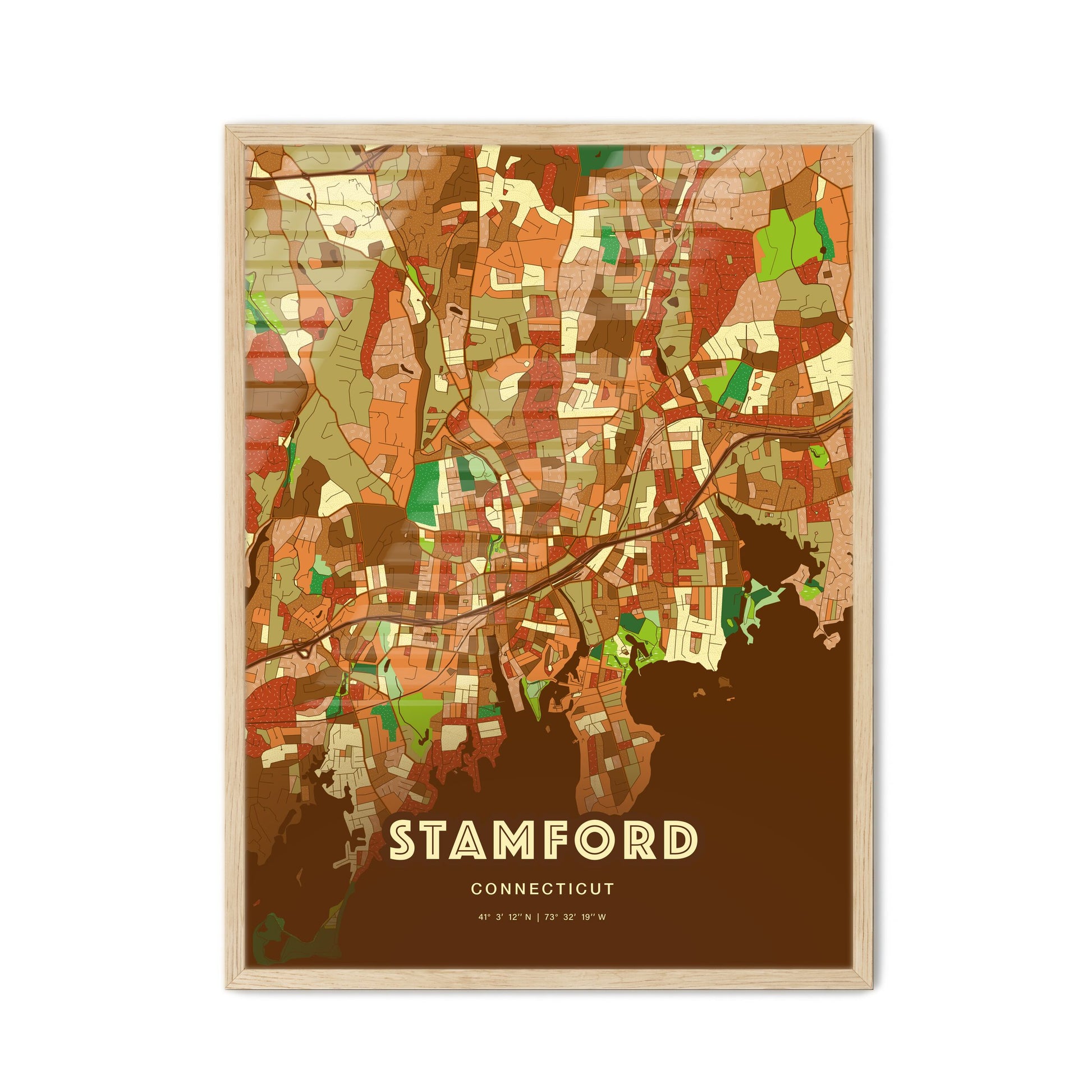 Colorful Stamford Connecticut Fine Art Map Farmhouse