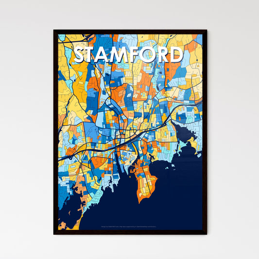 STAMFORD CONNECTICUT Vibrant Colorful Art Map Poster Blue Orange