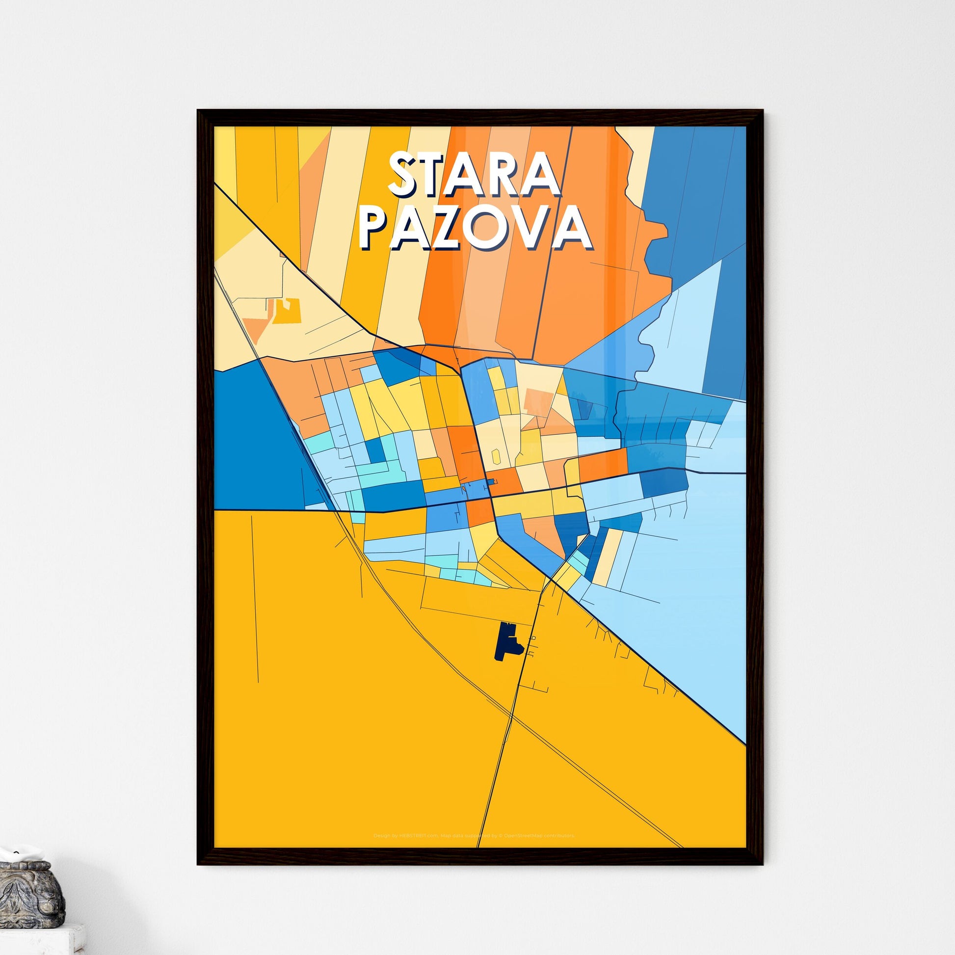 STARA PAZOVA SERBIA Vibrant Colorful Art Map Poster Blue Orange