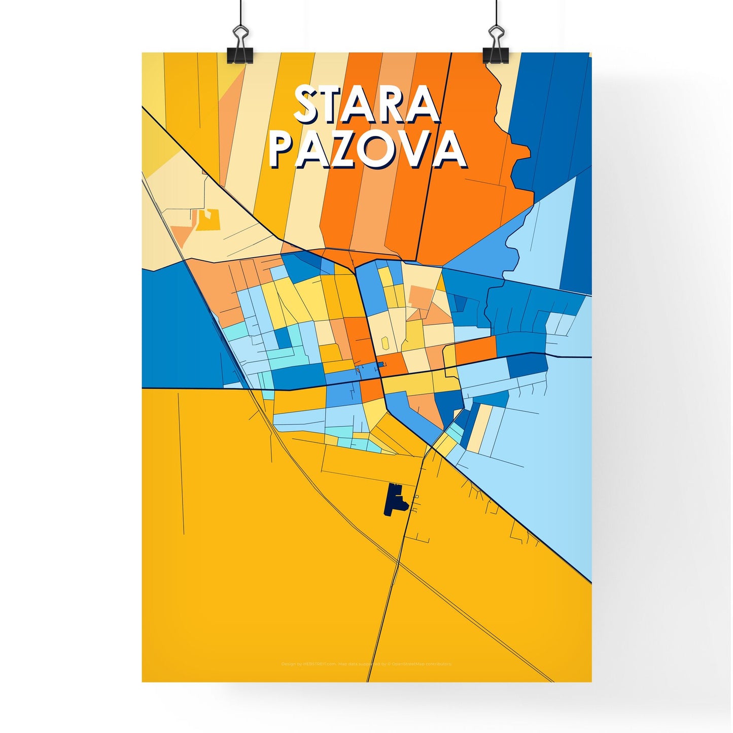 STARA PAZOVA SERBIA Vibrant Colorful Art Map Poster Blue Orange