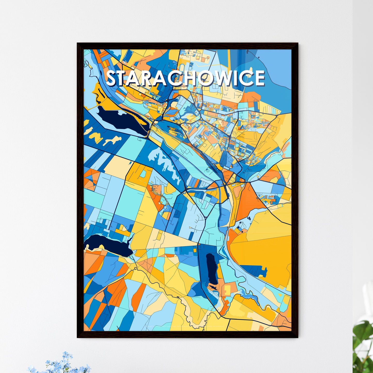 STARACHOWICE POLAND Vibrant Colorful Art Map Poster Blue Orange