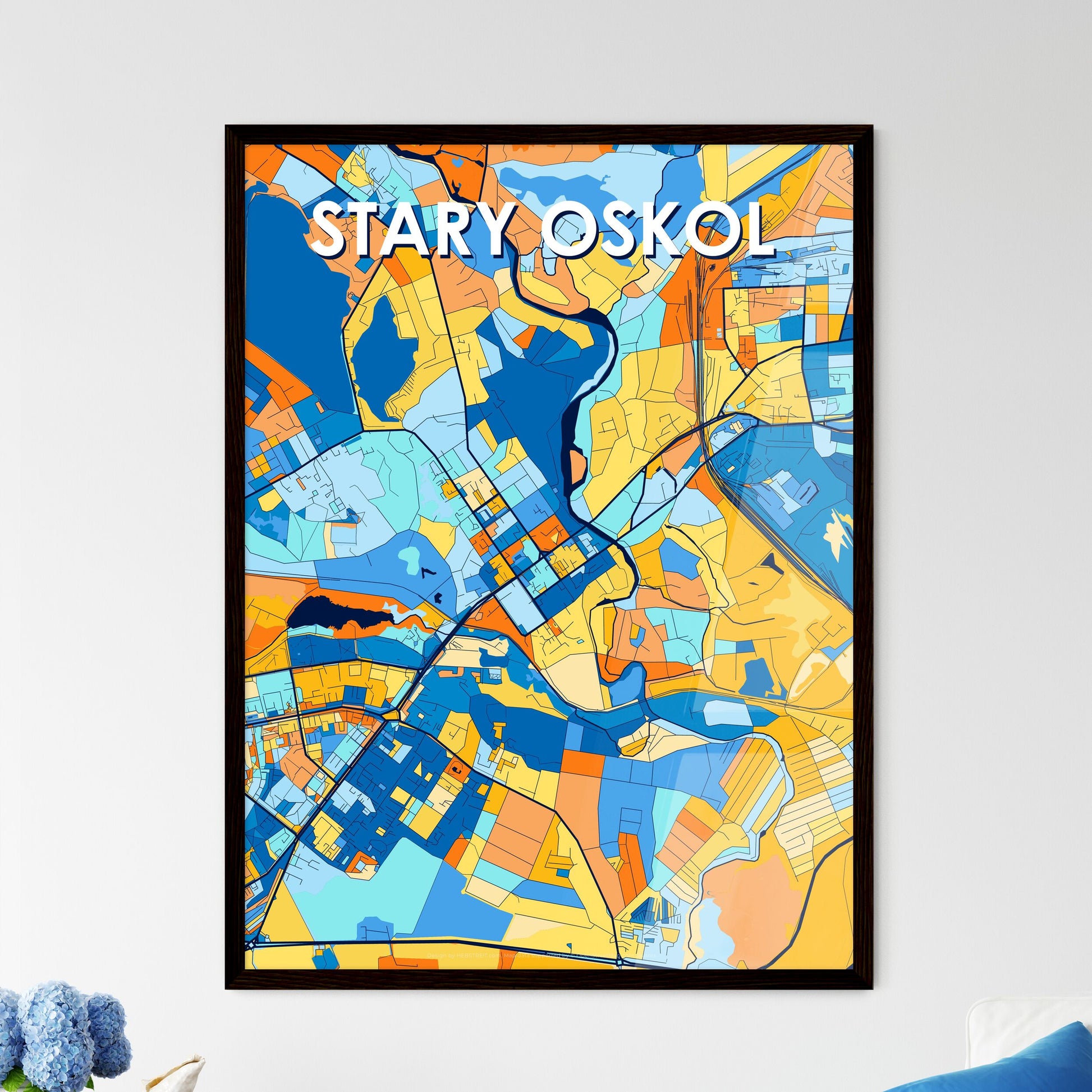 STARY OSKOL RUSSIA Vibrant Colorful Art Map Poster Blue Orange