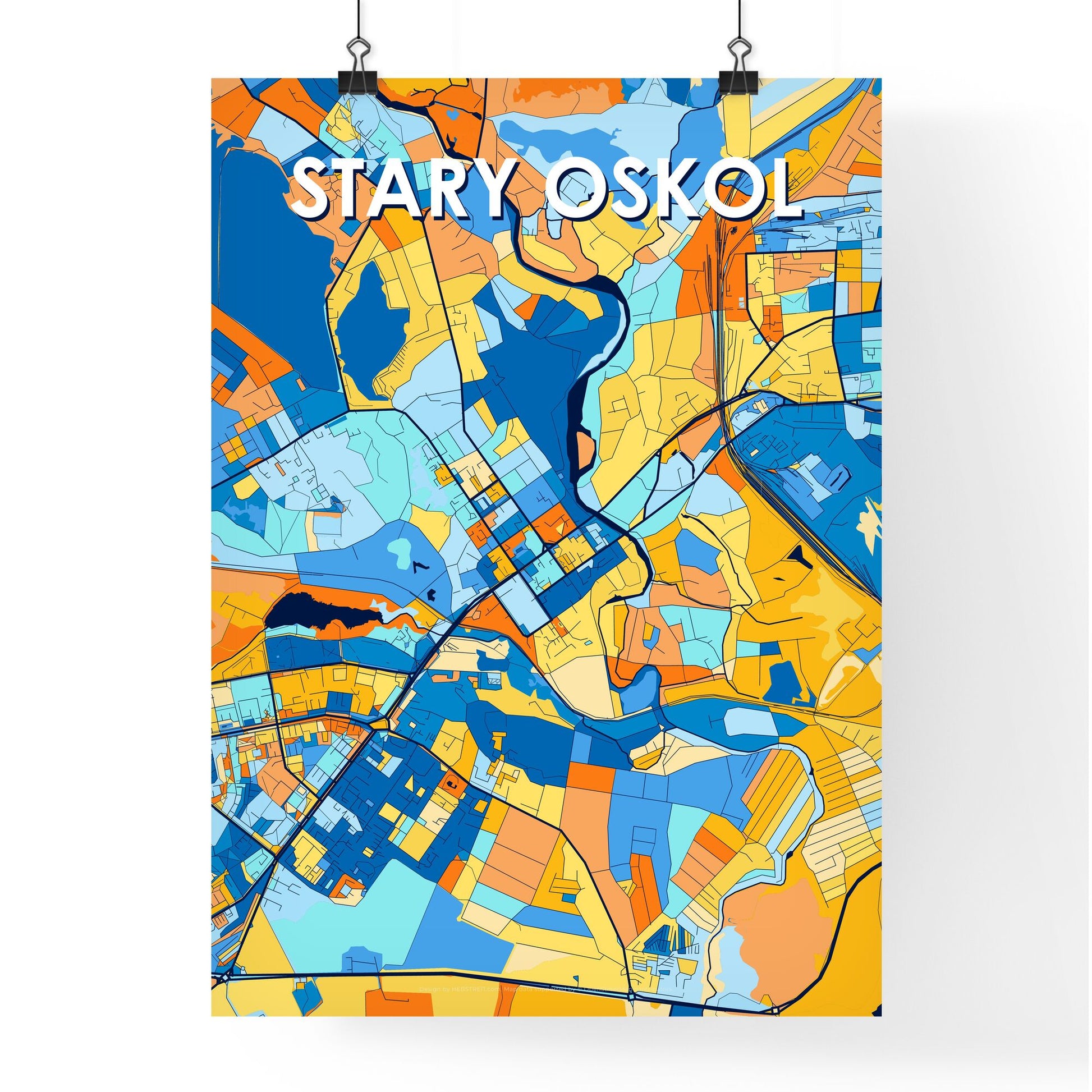 STARY OSKOL RUSSIA Vibrant Colorful Art Map Poster Blue Orange