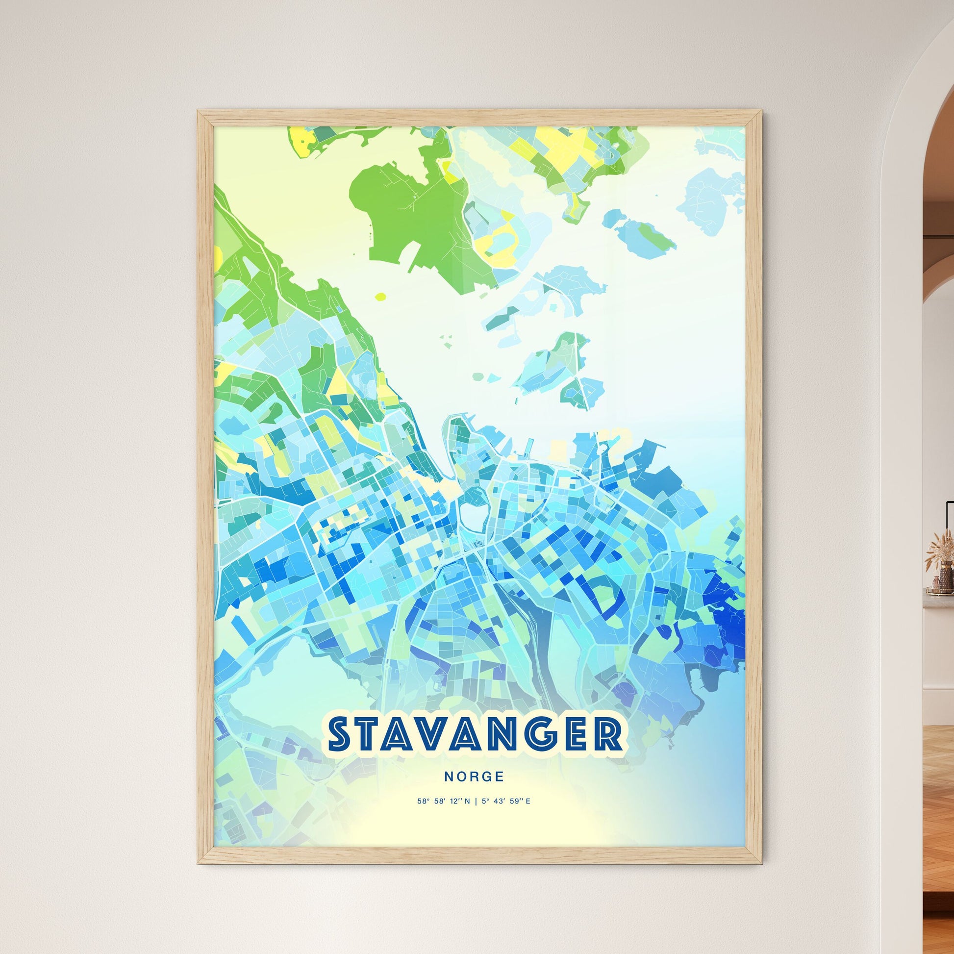 Colorful Stavanger Norway Fine Art Map Cool Blue