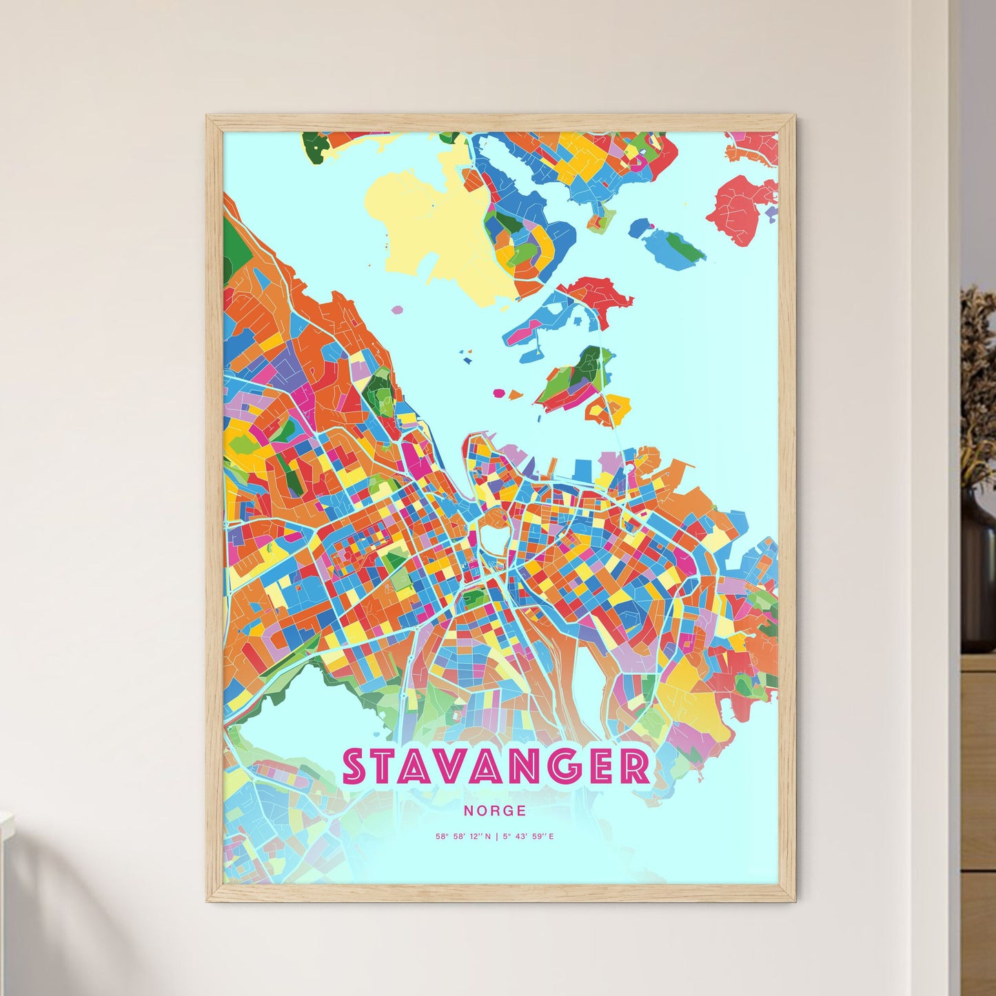 Colorful Stavanger Norway Fine Art Map Crazy Colors