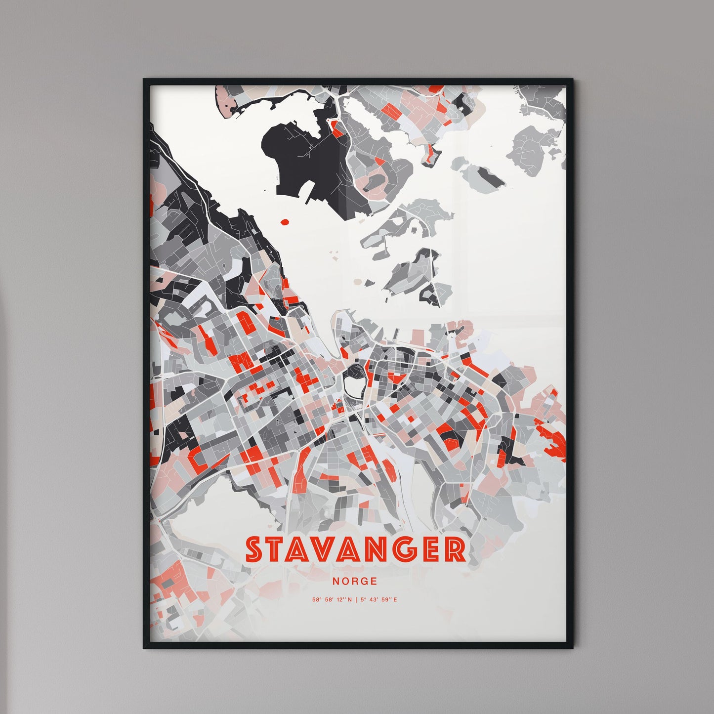 Colorful Stavanger Norway Fine Art Map Modern Expressive