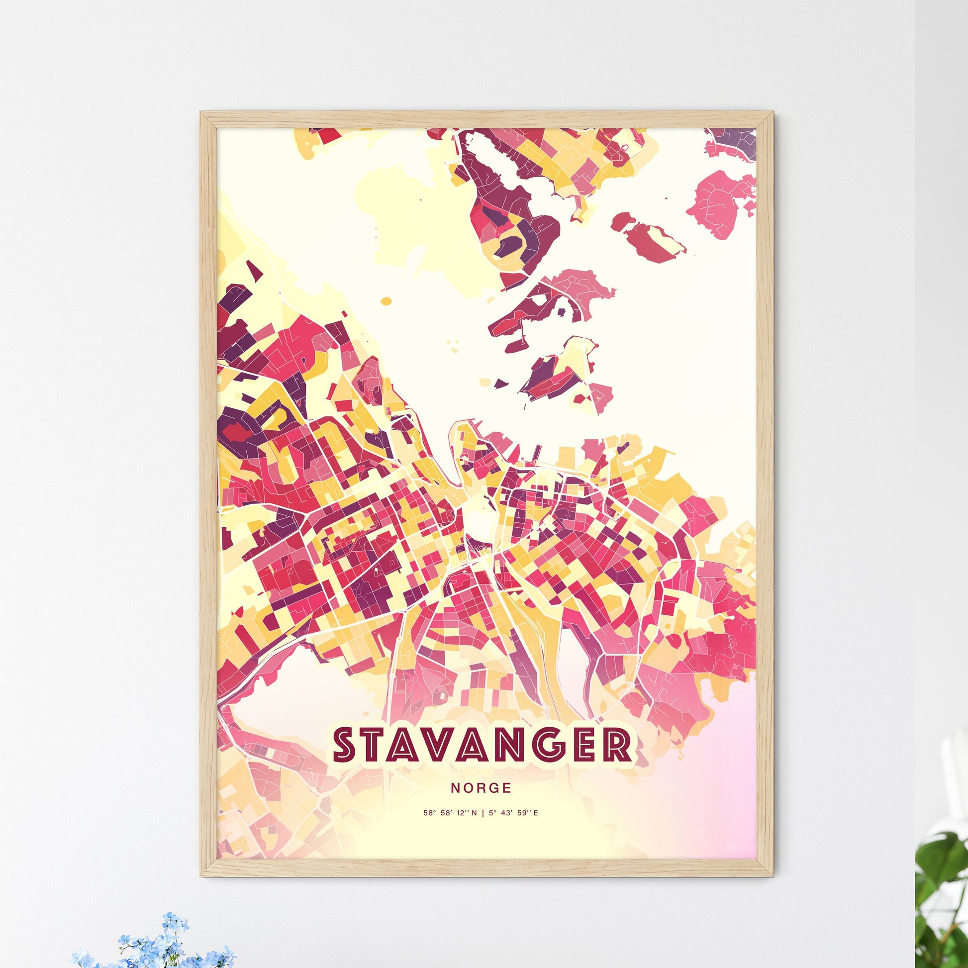 Colorful Stavanger Norway Fine Art Map Hot Red