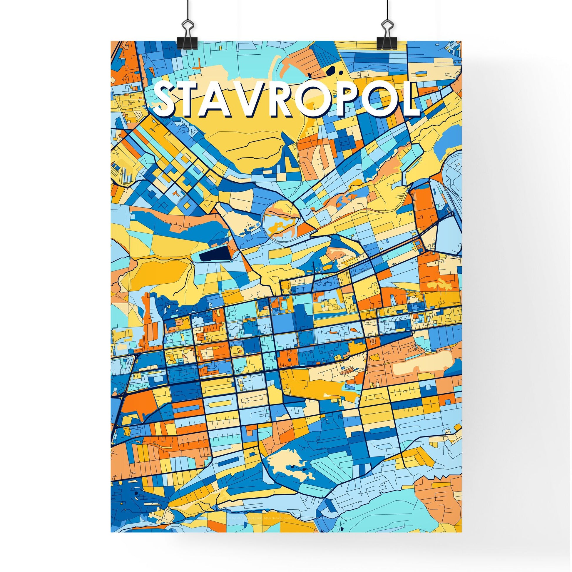 STAVROPOL RUSSIA Vibrant Colorful Art Map Poster Blue Orange