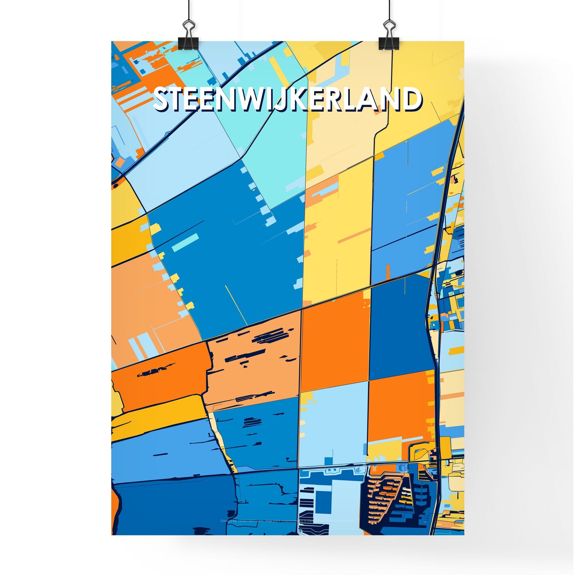 STEENWIJKERLAND NETHERLANDS Vibrant Colorful Art Map Poster Blue Orange