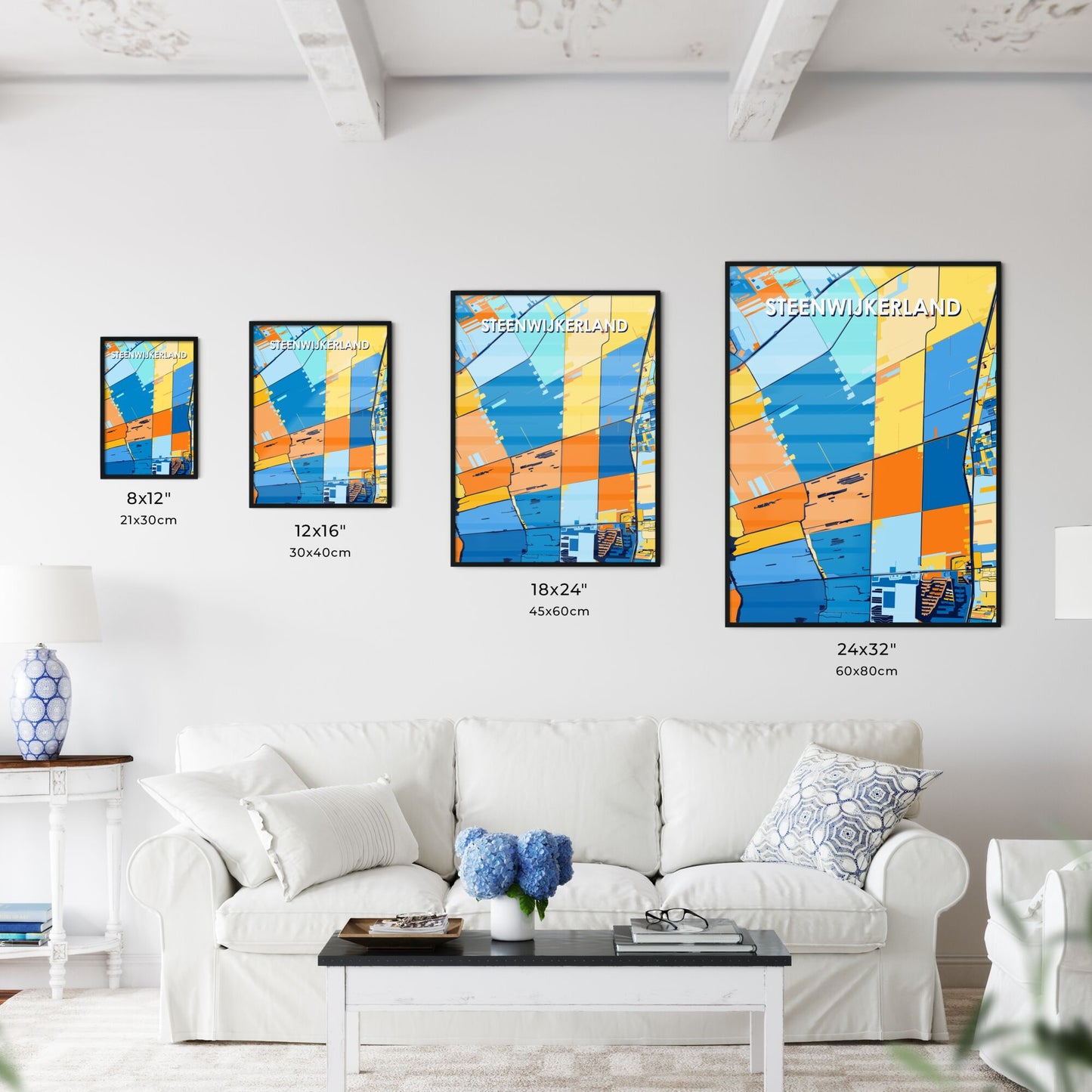 STEENWIJKERLAND NETHERLANDS Vibrant Colorful Art Map Poster Blue Orange