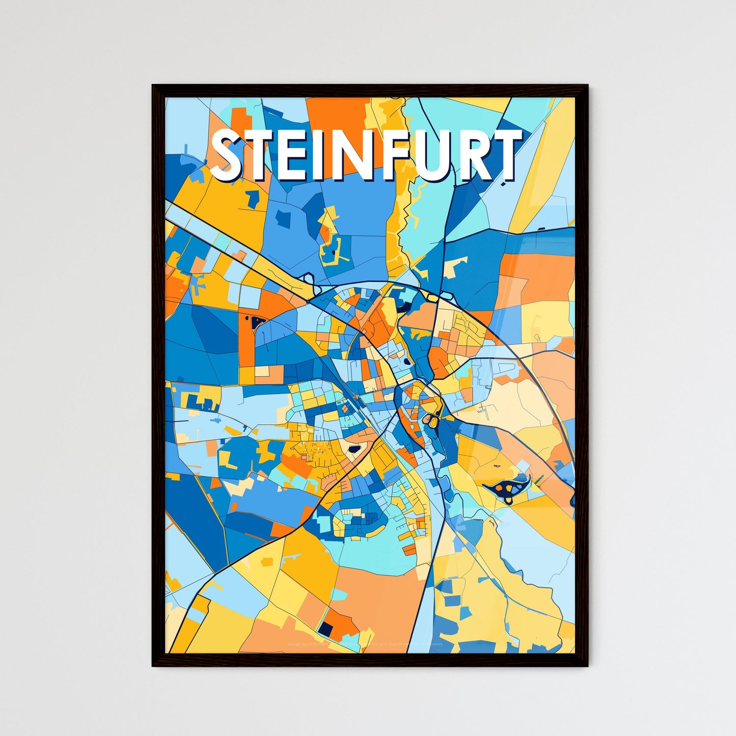 STEINFURT GERMANY Vibrant Colorful Art Map Poster Blue Orange