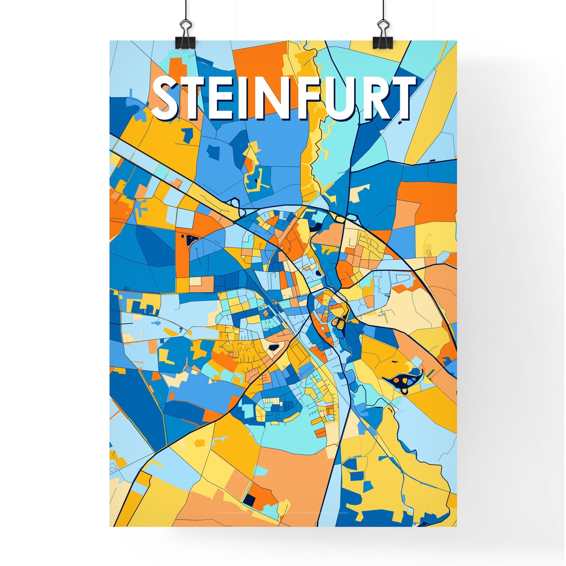 STEINFURT GERMANY Vibrant Colorful Art Map Poster Blue Orange