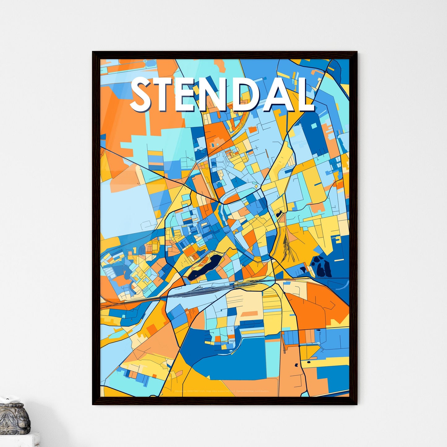 STENDAL GERMANY Vibrant Colorful Art Map Poster Blue Orange