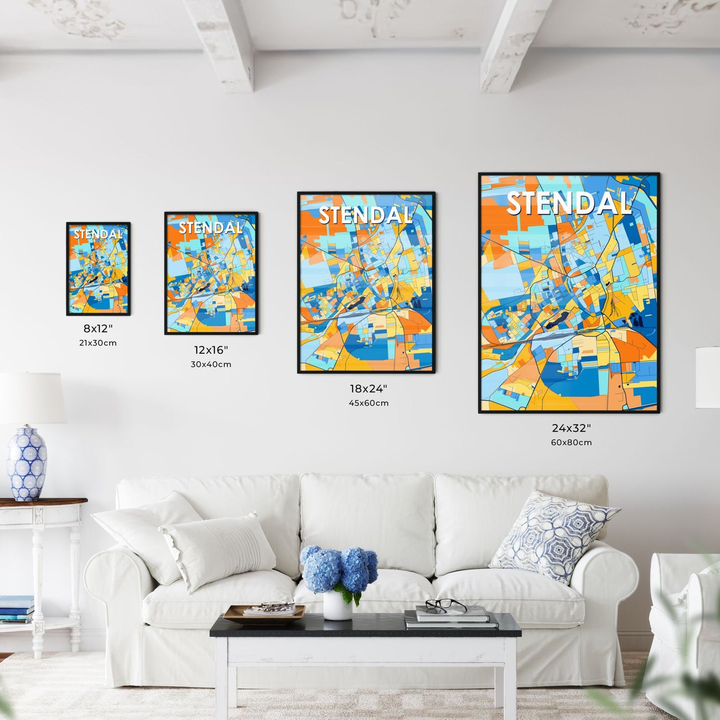 STENDAL GERMANY Vibrant Colorful Art Map Poster Blue Orange