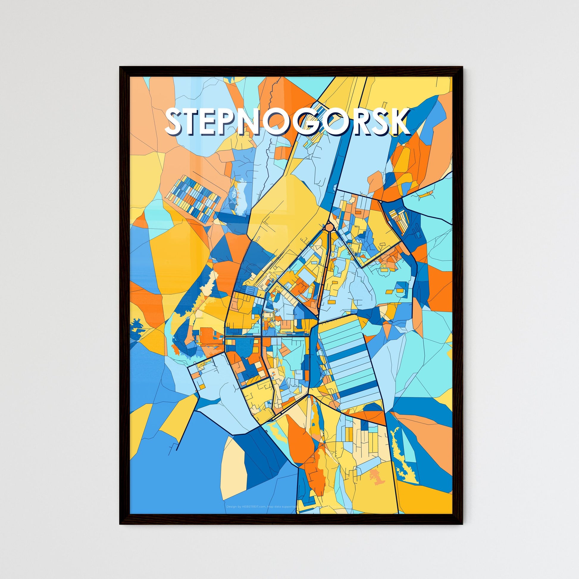 STEPNOGORSK KAZAKHSTAN Vibrant Colorful Art Map Poster Blue Orange