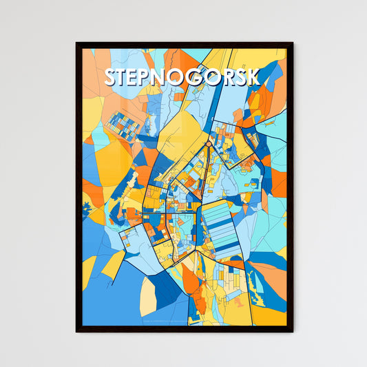 STEPNOGORSK KAZAKHSTAN Vibrant Colorful Art Map Poster Blue Orange