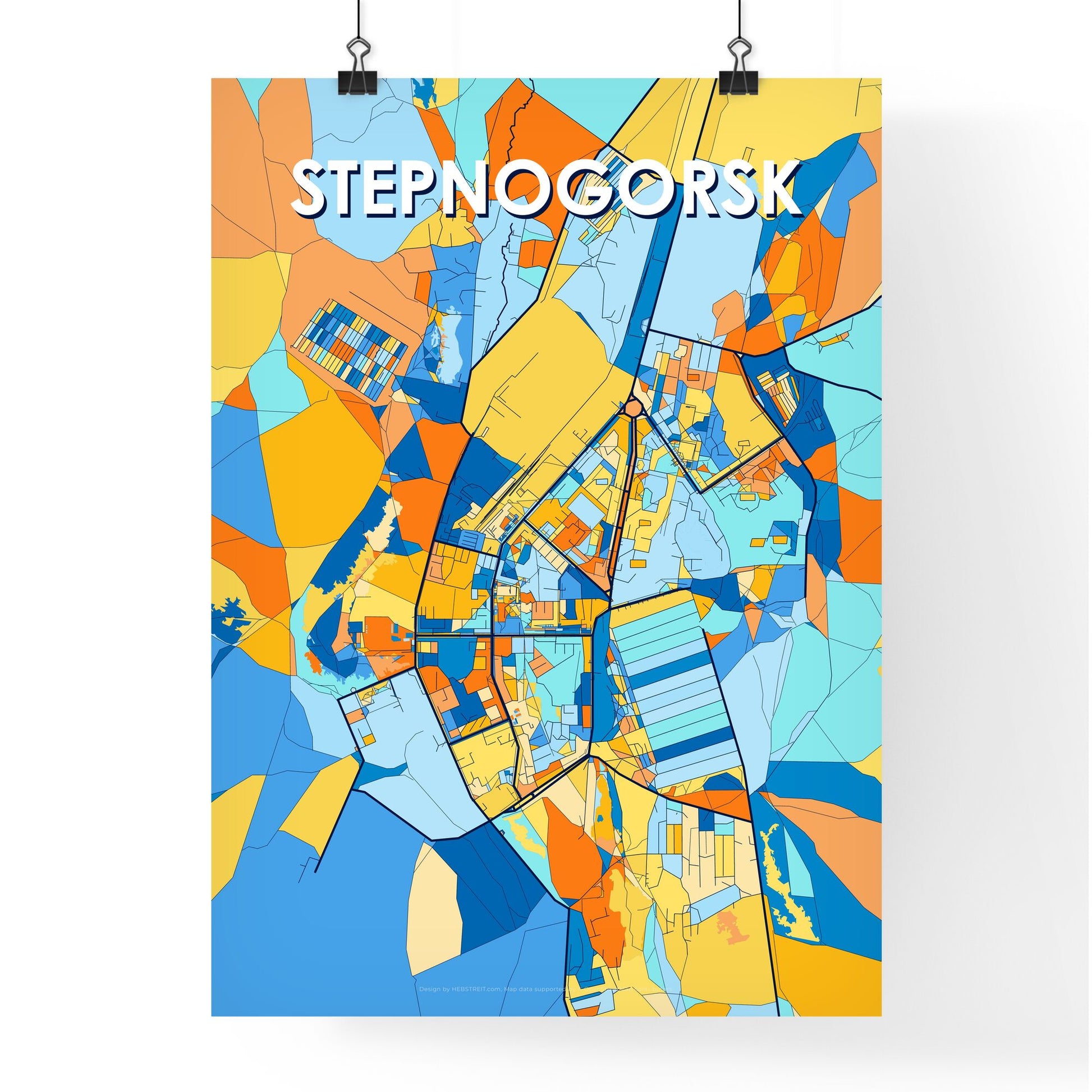 STEPNOGORSK KAZAKHSTAN Vibrant Colorful Art Map Poster Blue Orange