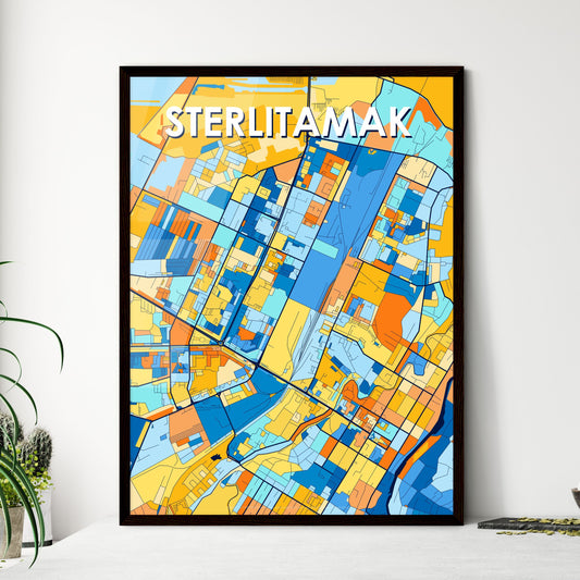 STERLITAMAK RUSSIA Vibrant Colorful Art Map Poster Blue Orange