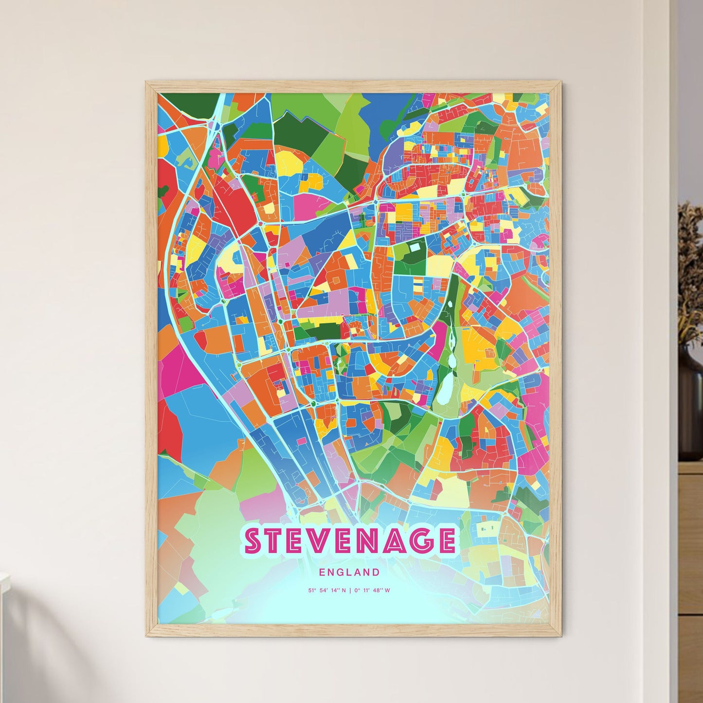 Colorful Stevenage England Fine Art Map Crazy Colors