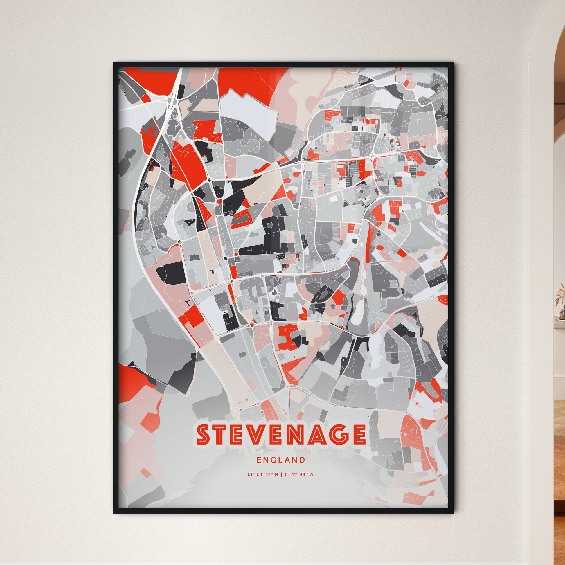 Colorful Stevenage England Fine Art Map Modern Expressive