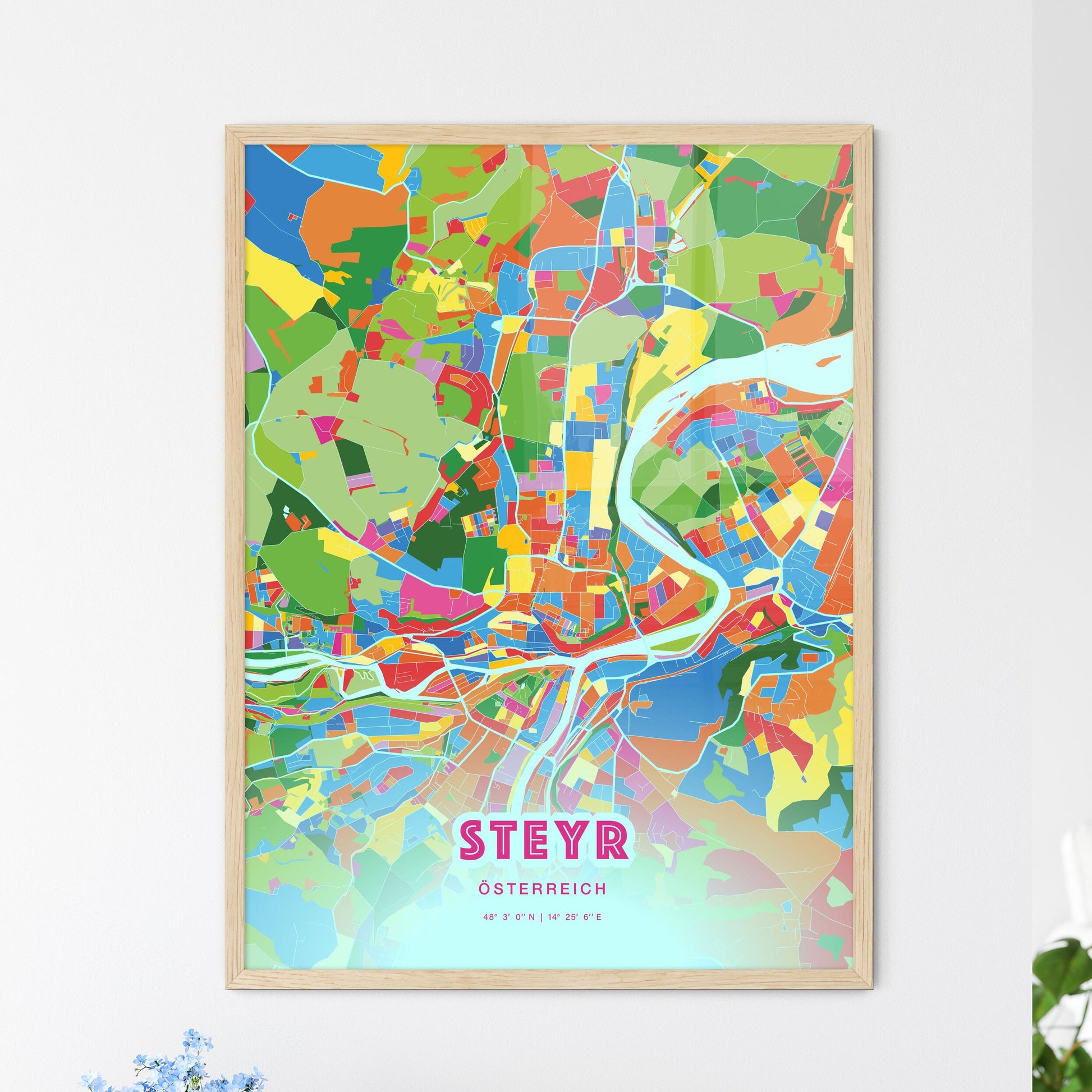 Colorful Steyr Austria Fine Art Map Crazy Colors
