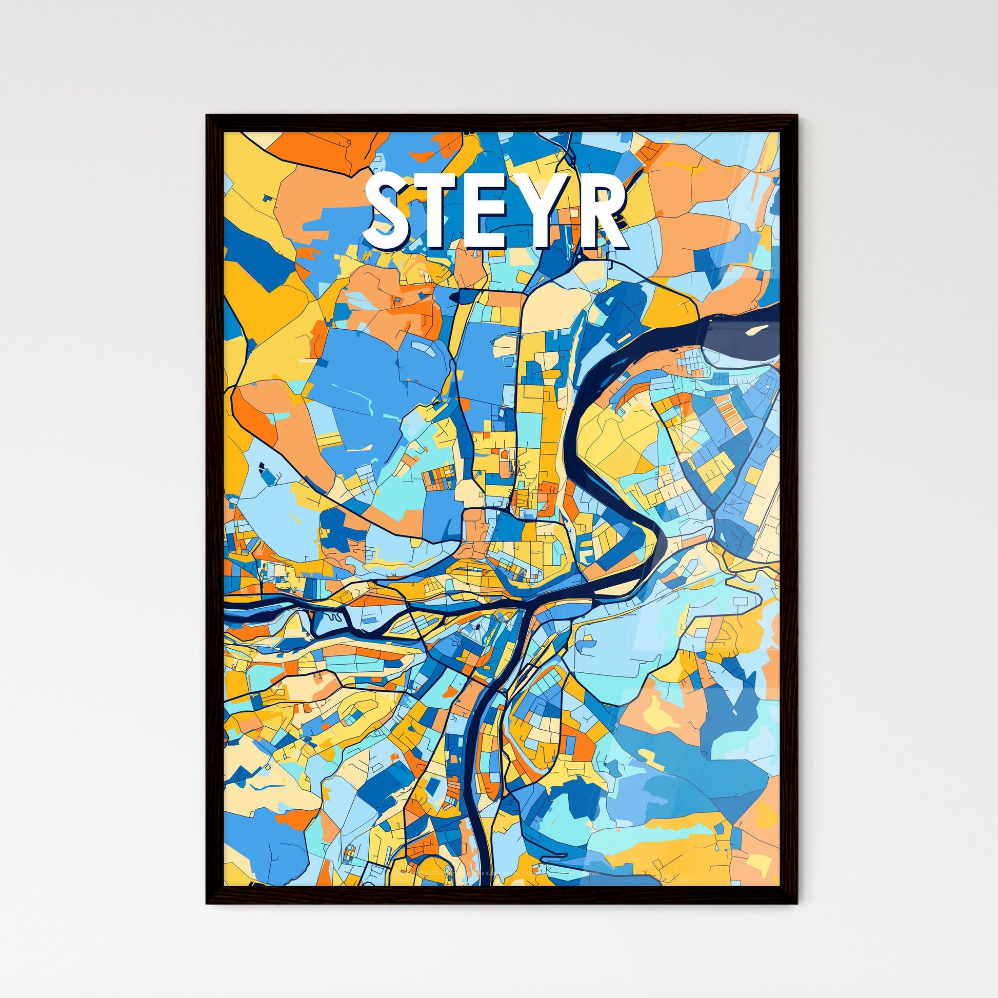 STEYR AUSTRIA Vibrant Colorful Art Map Poster Blue Orange