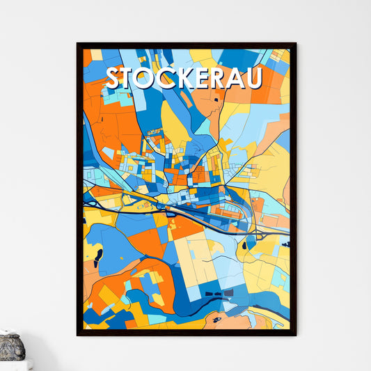 STOCKERAU AUSTRIA Vibrant Colorful Art Map Poster Blue Orange