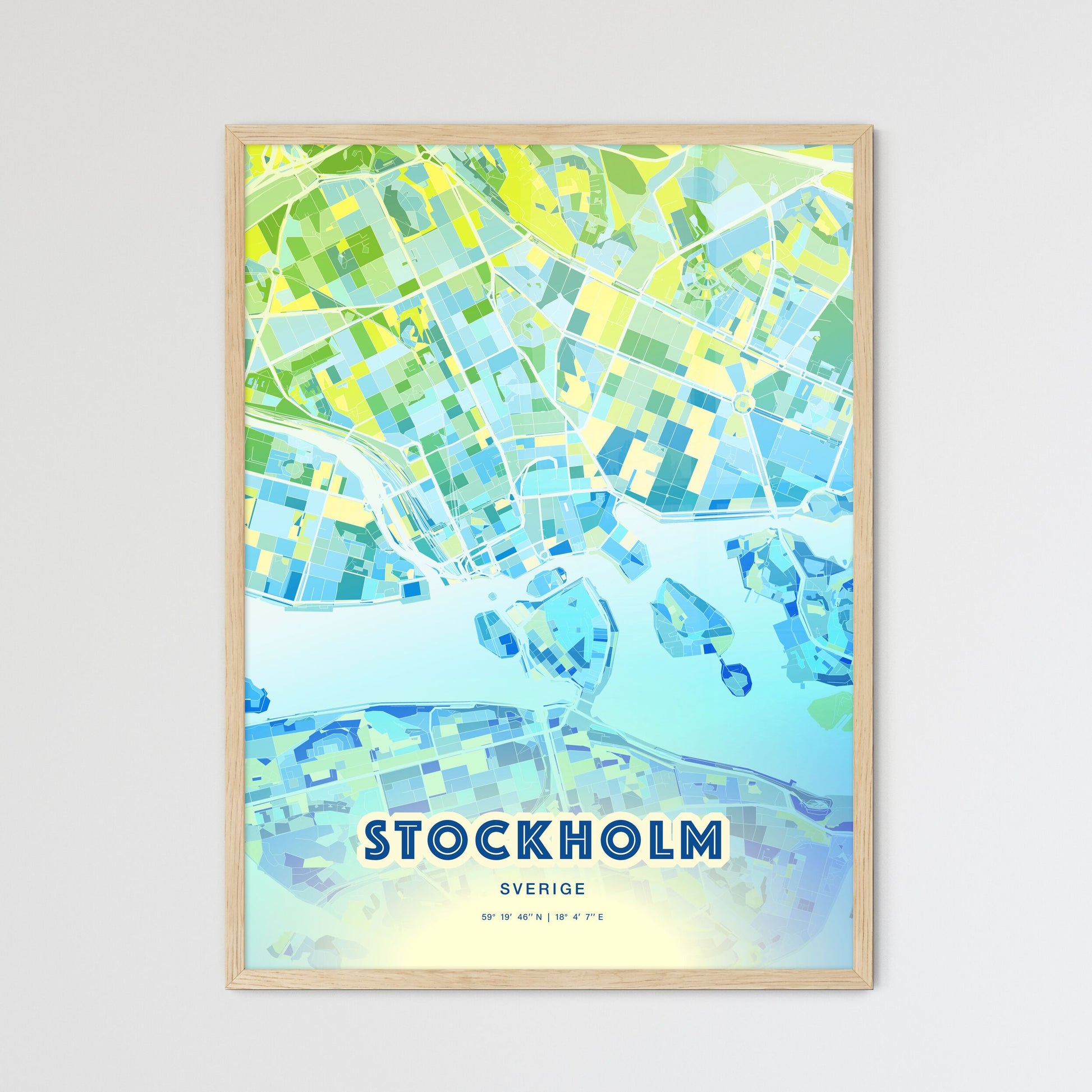 Colorful Stockholm Sweden Fine Art Map Cool Blue