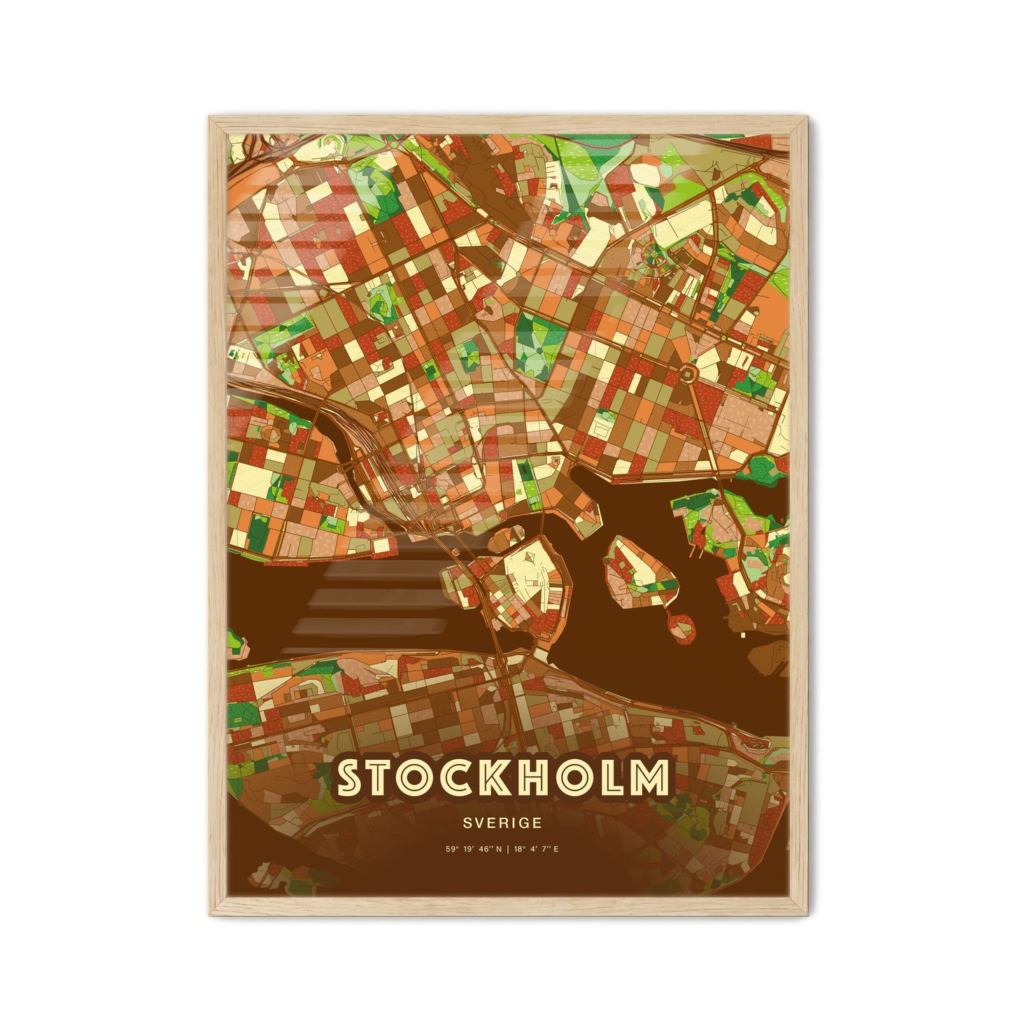Colorful Stockholm Sweden Fine Art Map Farmhouse