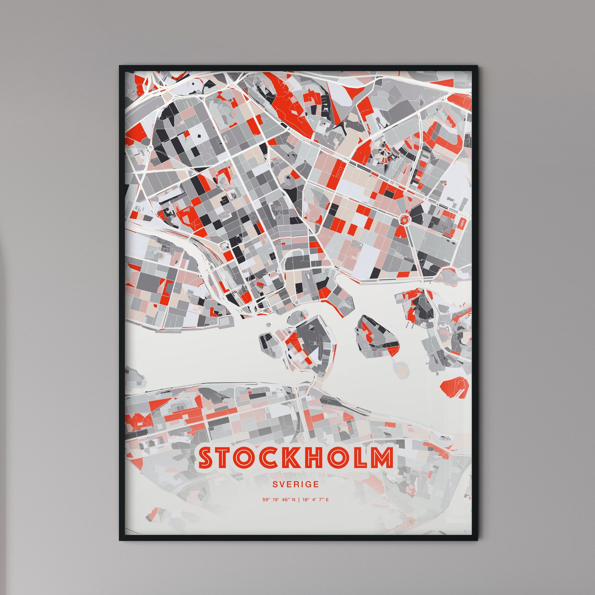 Colorful Stockholm Sweden Fine Art Map Modern Expressive