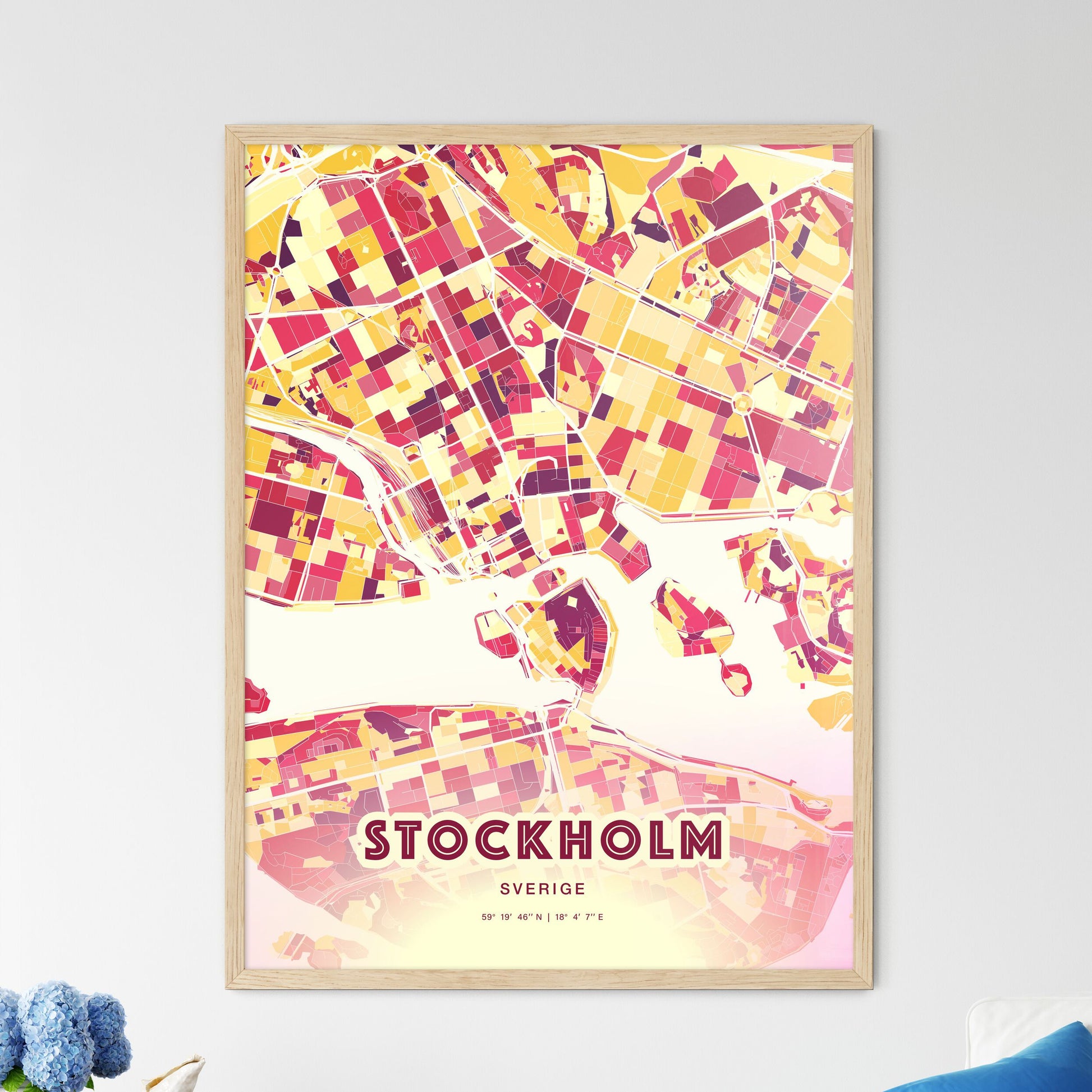 Colorful Stockholm Sweden Fine Art Map Hot Red