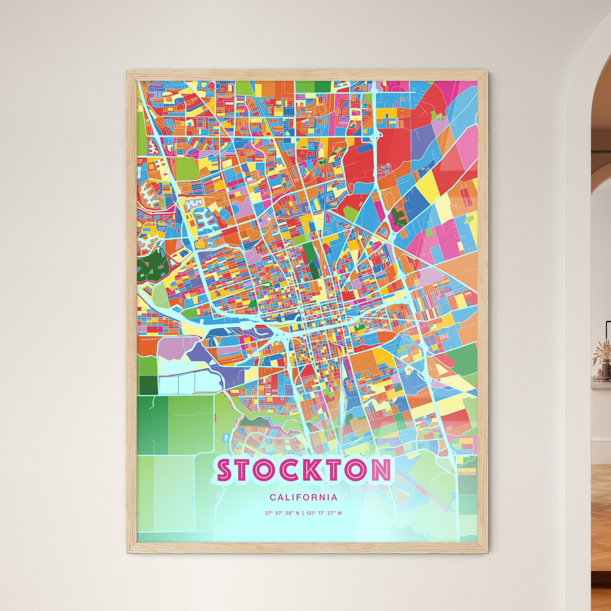 Colorful Stockton California Fine Art Map Crazy Colors