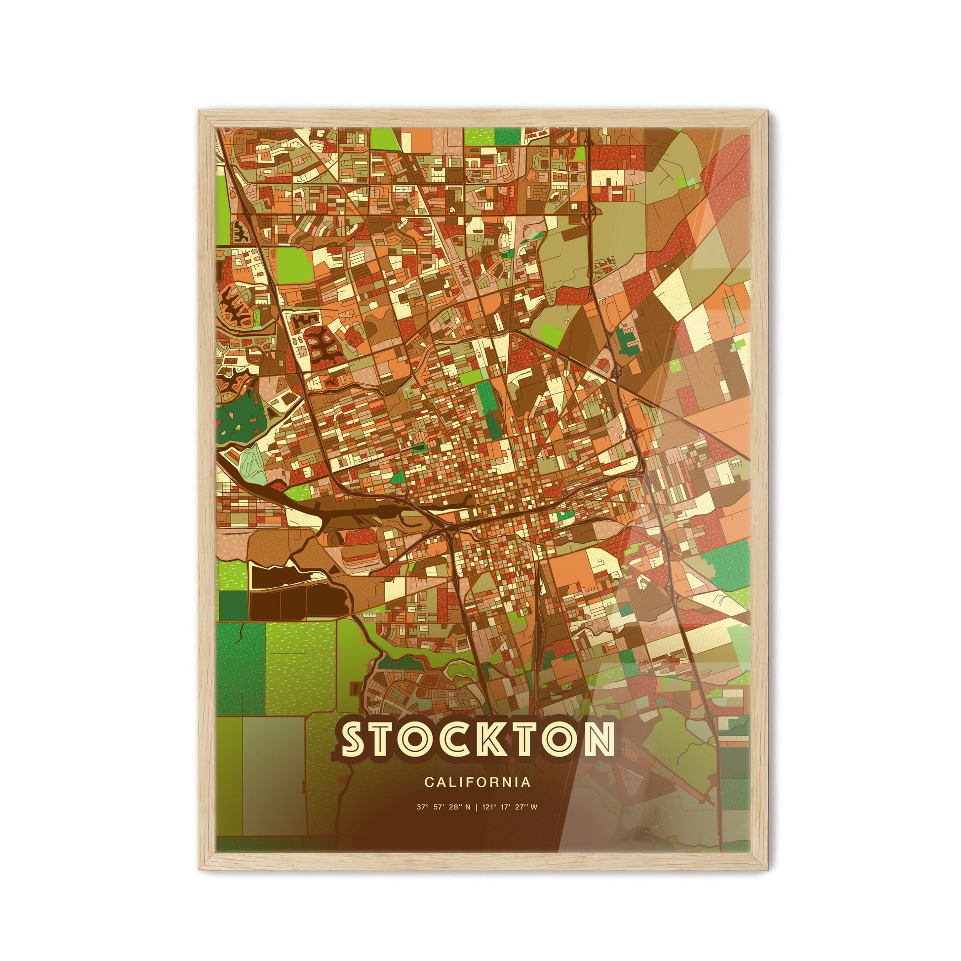 Colorful Stockton California Fine Art Map Farmhouse