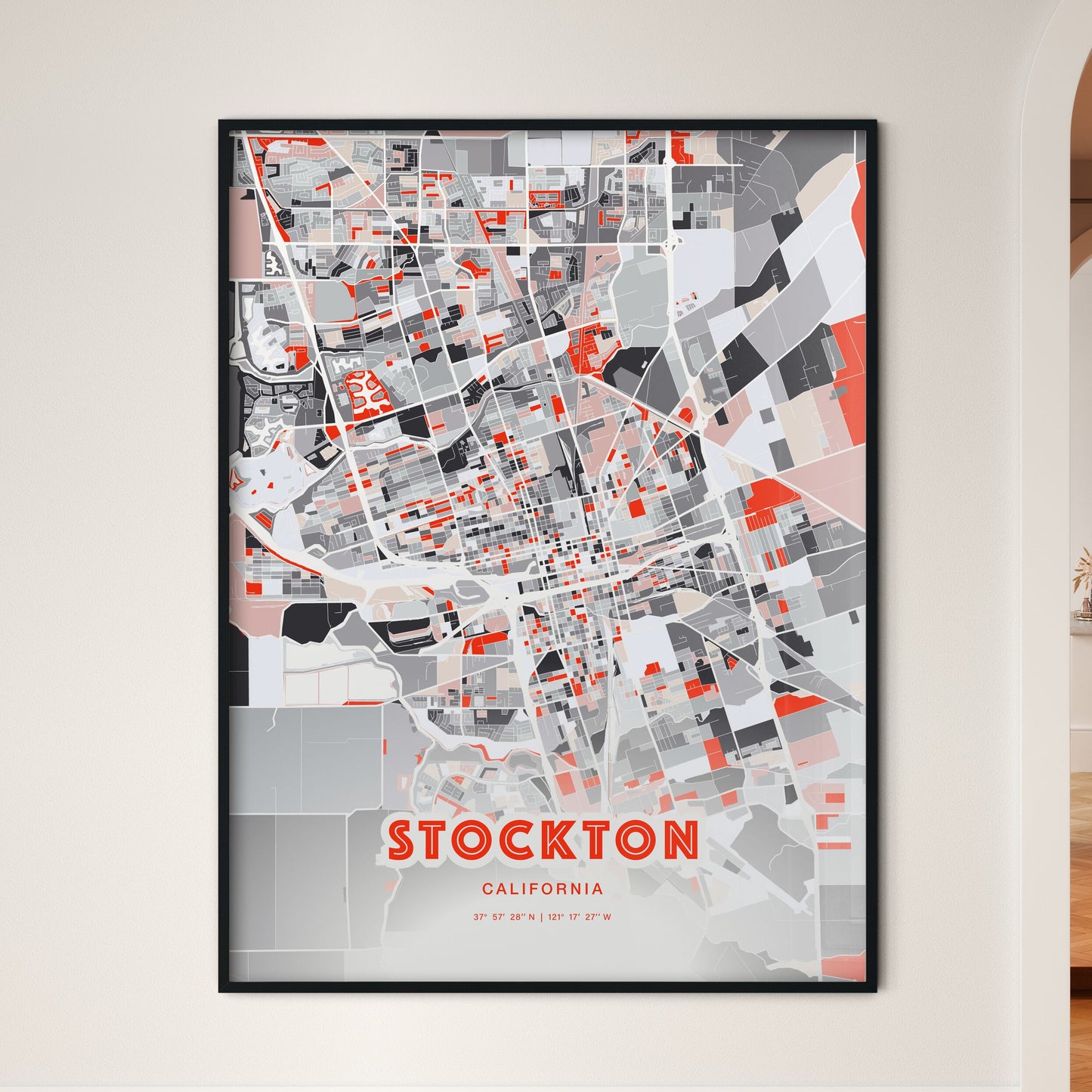 Colorful Stockton California Fine Art Map Modern Expressive