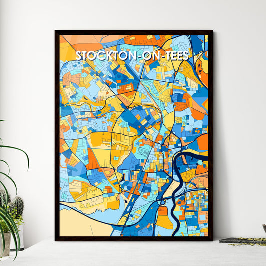 STOCKTON-ON-TEES ENGLAND Vibrant Colorful Art Map Poster Blue Orange