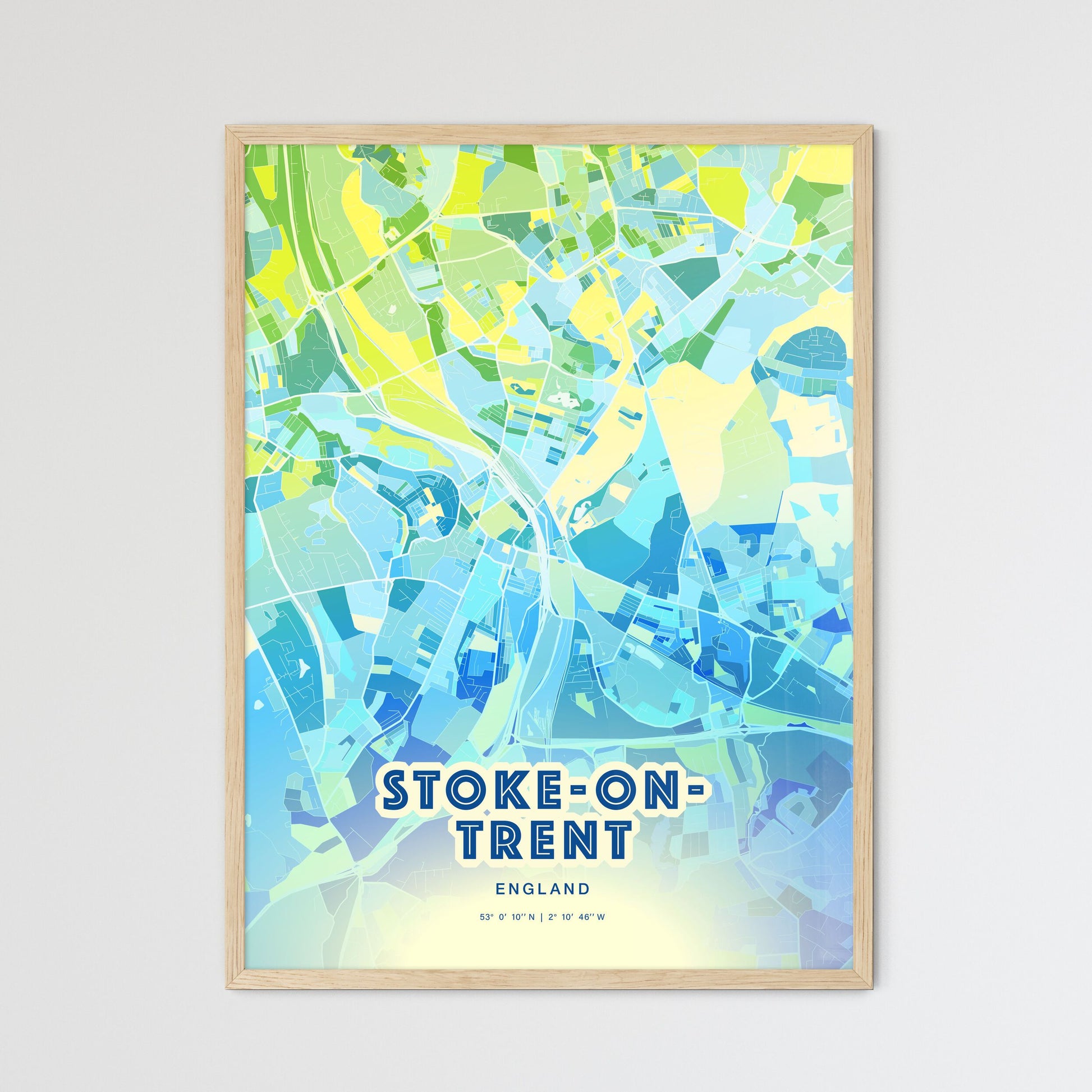 Colorful Stoke-On-Trent England Fine Art Map Cool Blue