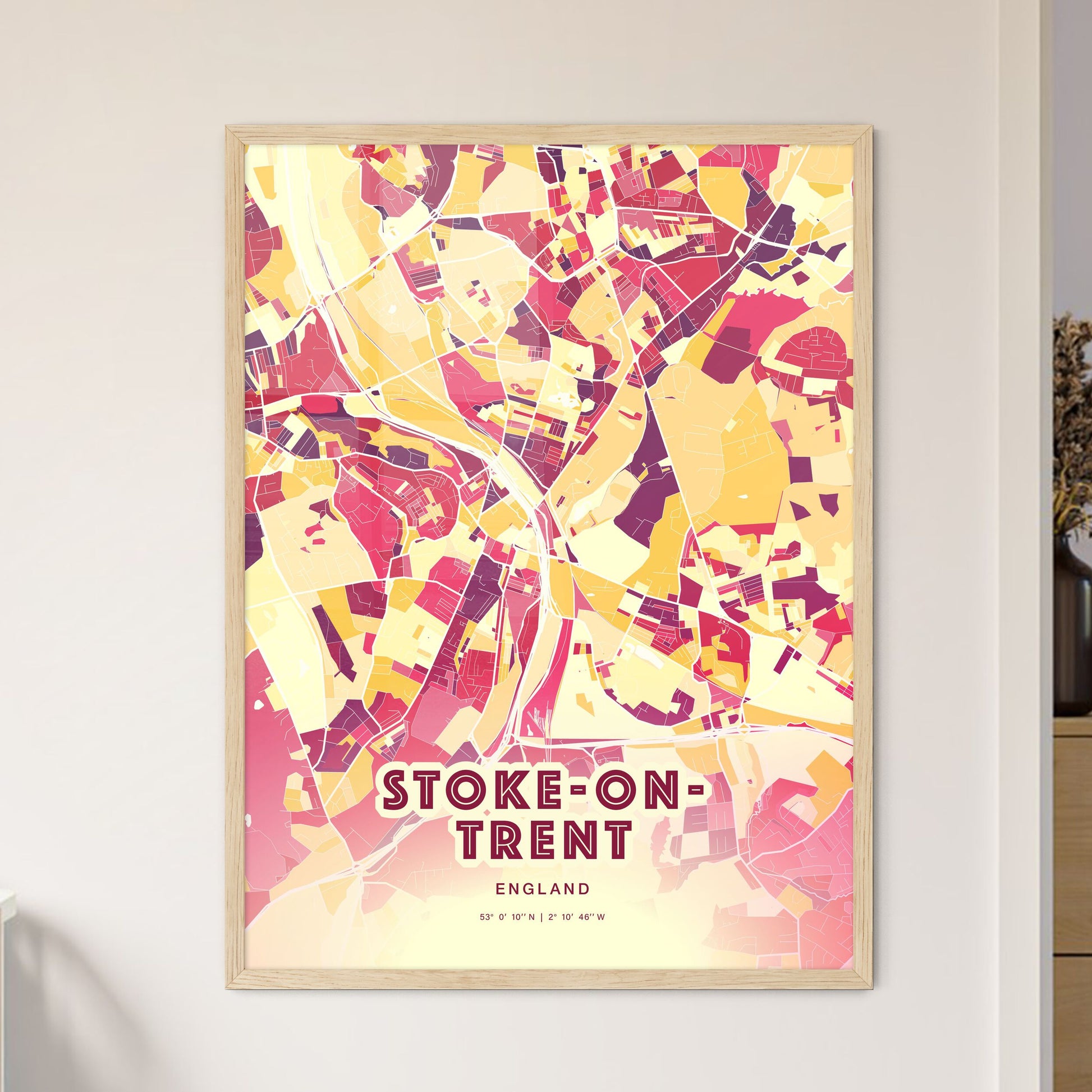 Colorful Stoke-On-Trent England Fine Art Map Hot Red