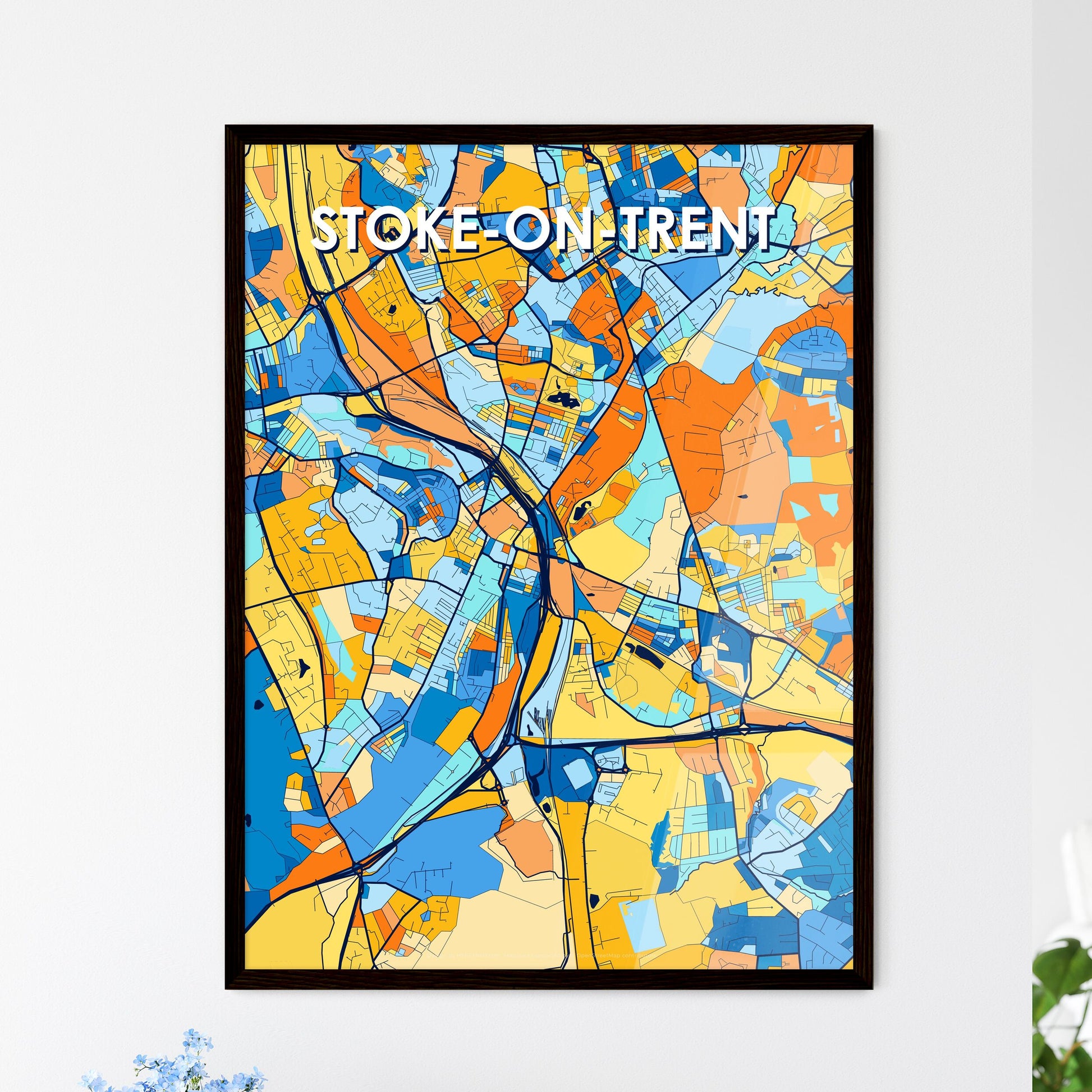 STOKE-ON-TRENT ENGLAND Vibrant Colorful Art Map Poster Blue Orange