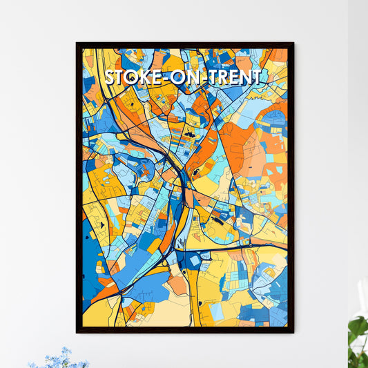 STOKE-ON-TRENT ENGLAND Vibrant Colorful Art Map Poster Blue Orange