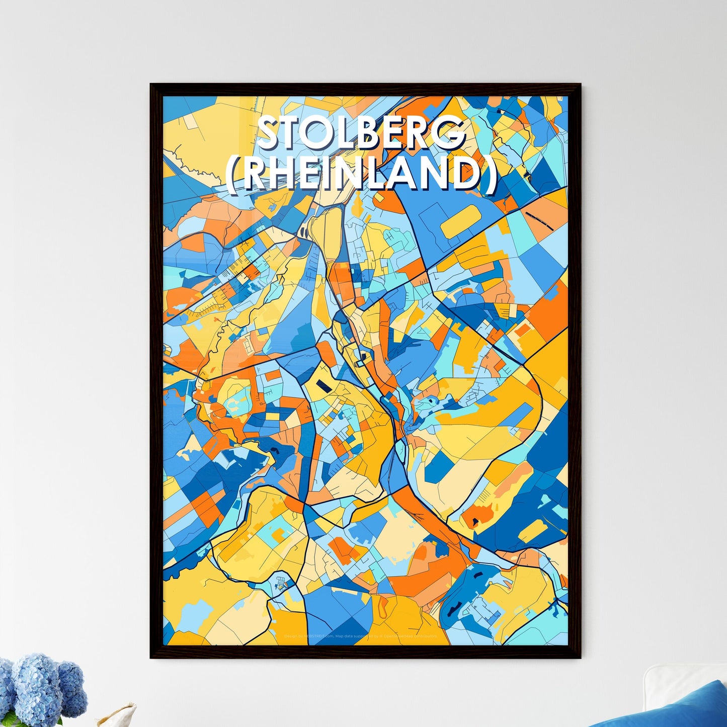 STOLBERG (RHEINLAND) GERMANY Vibrant Colorful Art Map Poster Blue Orange