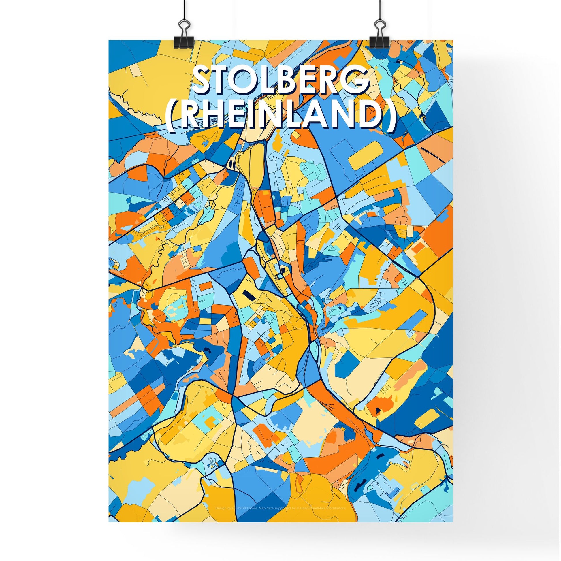 STOLBERG (RHEINLAND) GERMANY Vibrant Colorful Art Map Poster Blue Orange