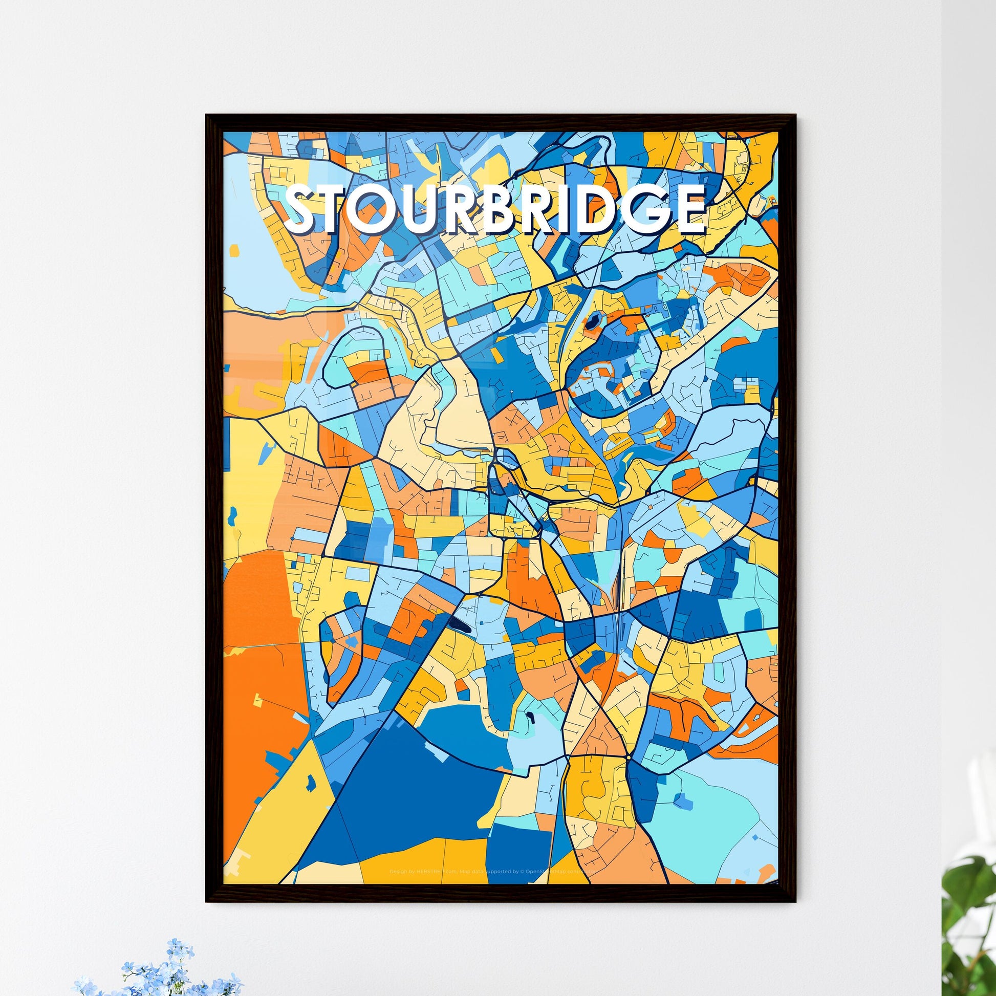 STOURBRIDGE ENGLAND Vibrant Colorful Art Map Poster Blue Orange