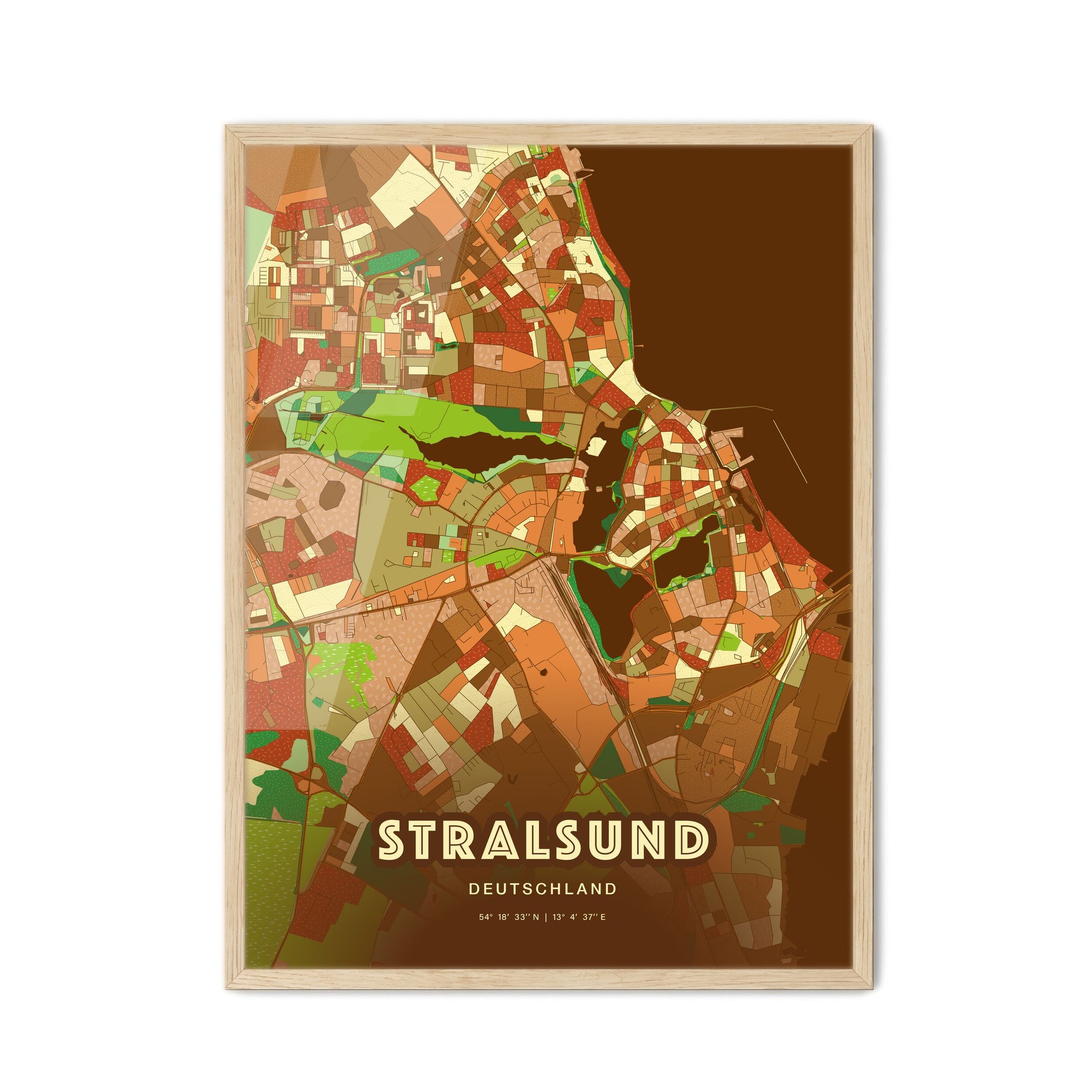 Colorful Stralsund Germany Fine Art Map Farmhouse