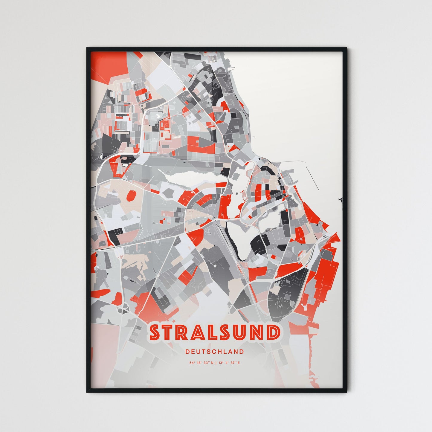 Colorful Stralsund Germany Fine Art Map Modern Expressive