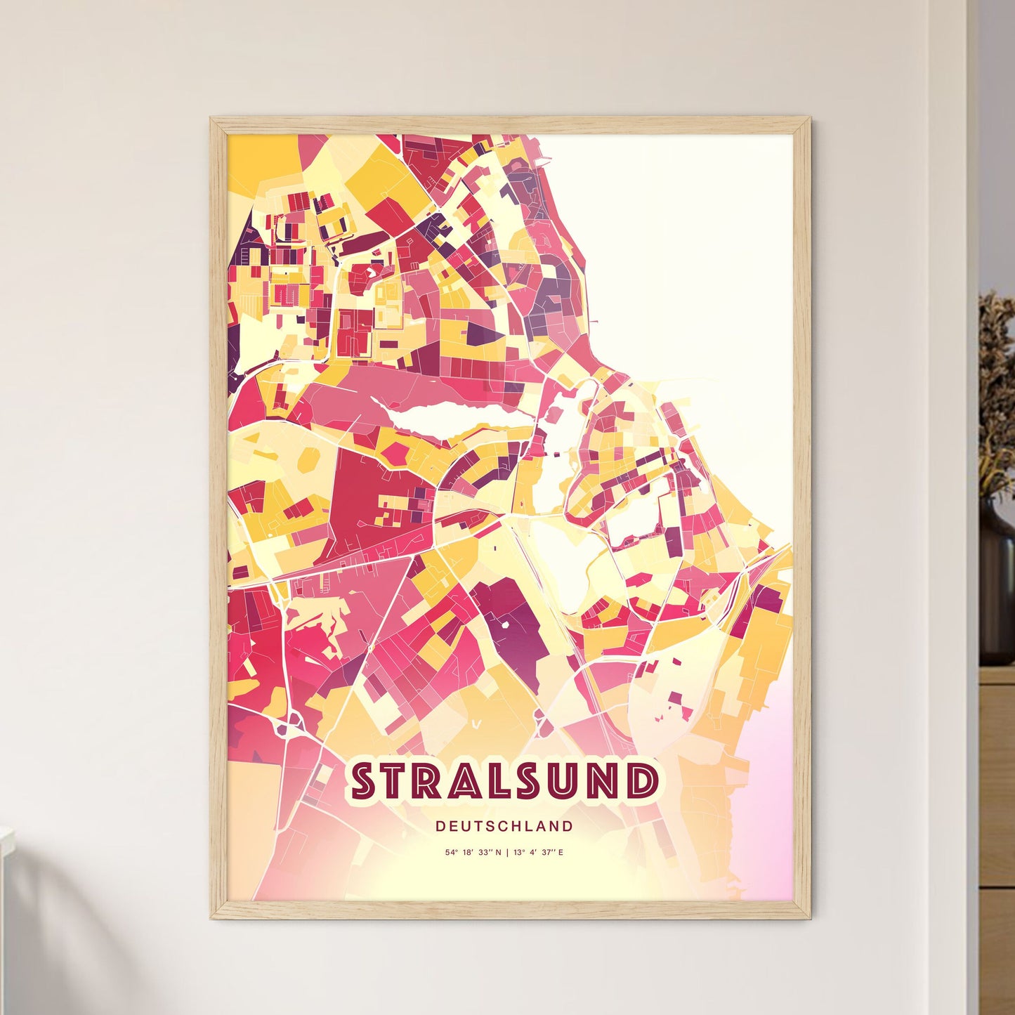 Colorful Stralsund Germany Fine Art Map Hot Red