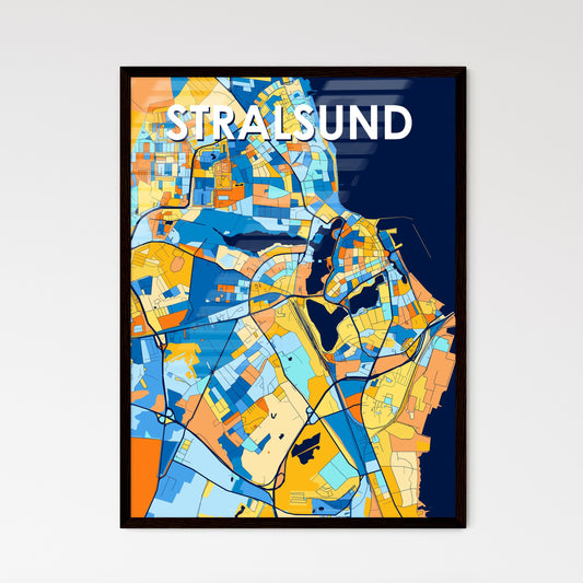 STRALSUND GERMANY Vibrant Colorful Art Map Poster Blue Orange