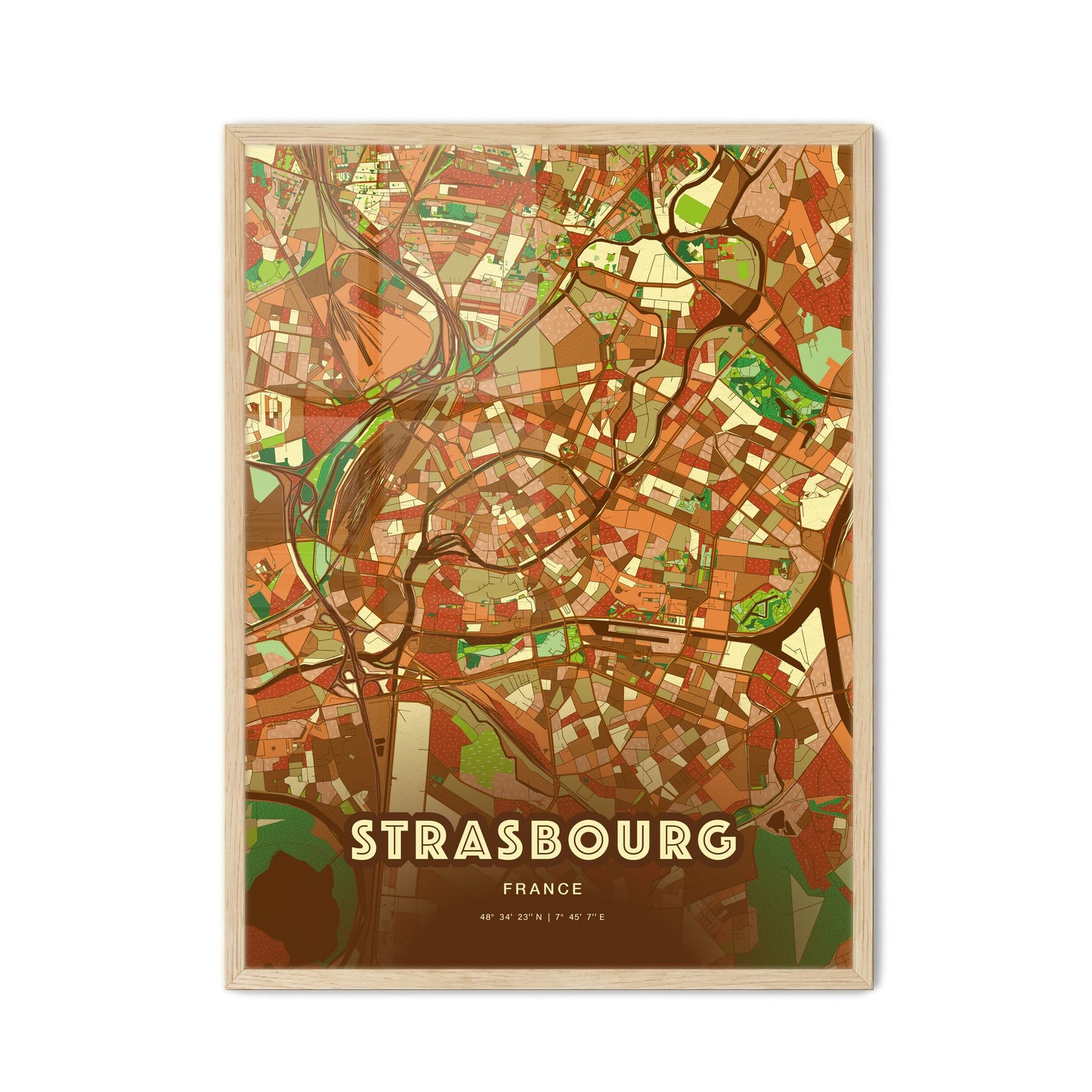 Colorful Strasbourg France Fine Art Map Farmhouse