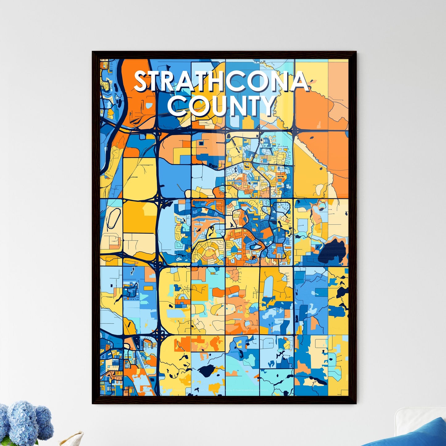 STRATHCONA COUNTY CANADA Vibrant Colorful Art Map Poster Blue Orange